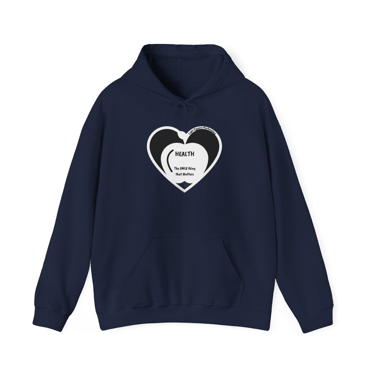 Health Happy Food Apple Adult Unisex Hoodie featuring a heart design, hood, and kangaroo pocket, crafted from a cozy cotton-polyester blend for warmth and comfort.