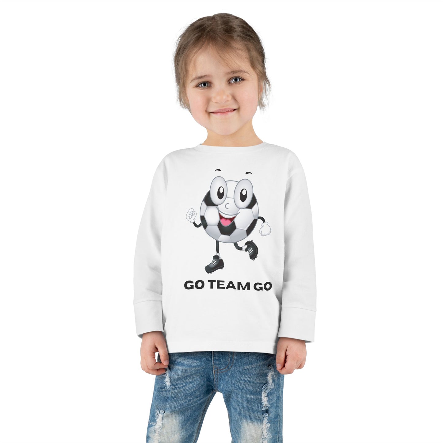 Toddler Long Sleeve Tee — 'Go Team Go' Cute Soccer Ball Kids Shirt