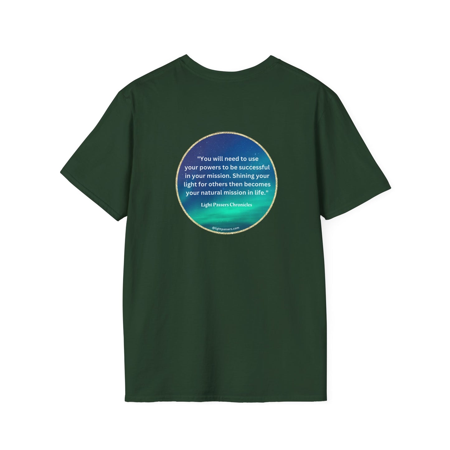 Unisex T-shirt with Light Passers Logo on the front and back. Heavy cotton tee with smooth surface for vibrant printing. No side seams for comfort. Durable tape on shoulders.