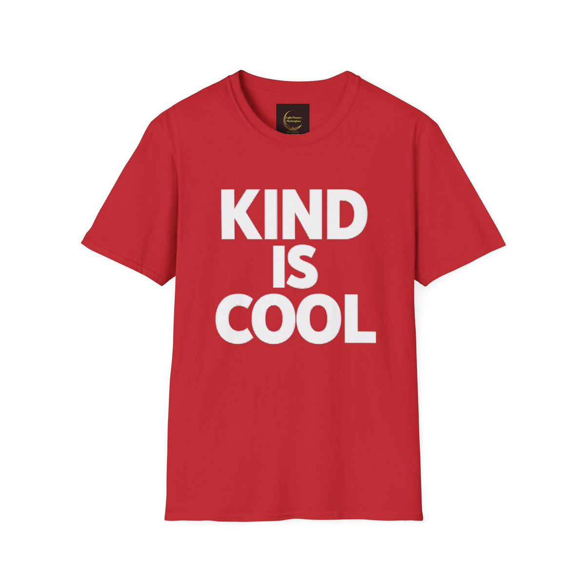 Red unisex T-shirt with 'KIND IS COOL' graphic print