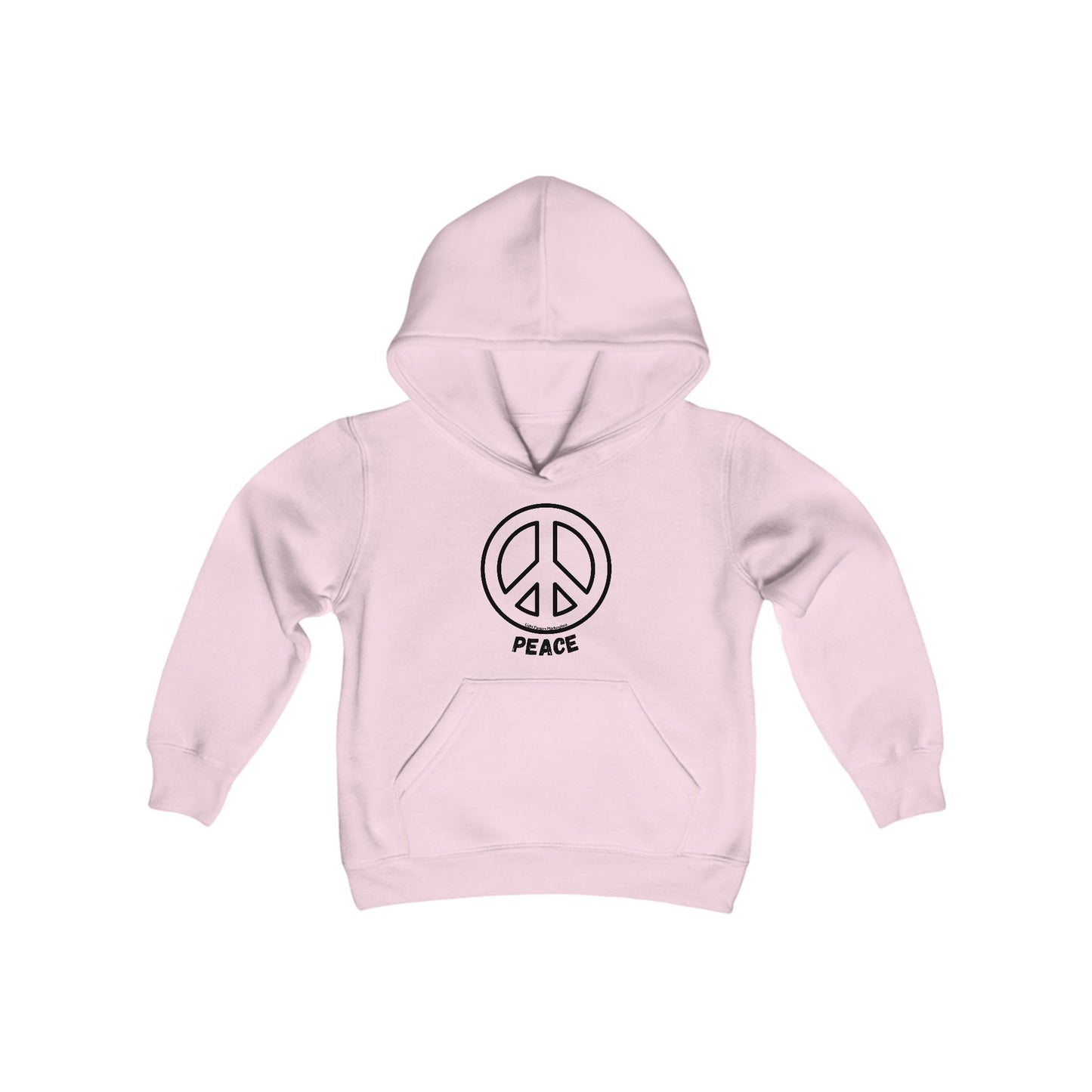 Youth Hooded Sweatshirt - Black Peace Sign for Love and Peace, featuring a peace symbol, kangaroo pouch pocket, and durable fabric blend for casual, statement wear.