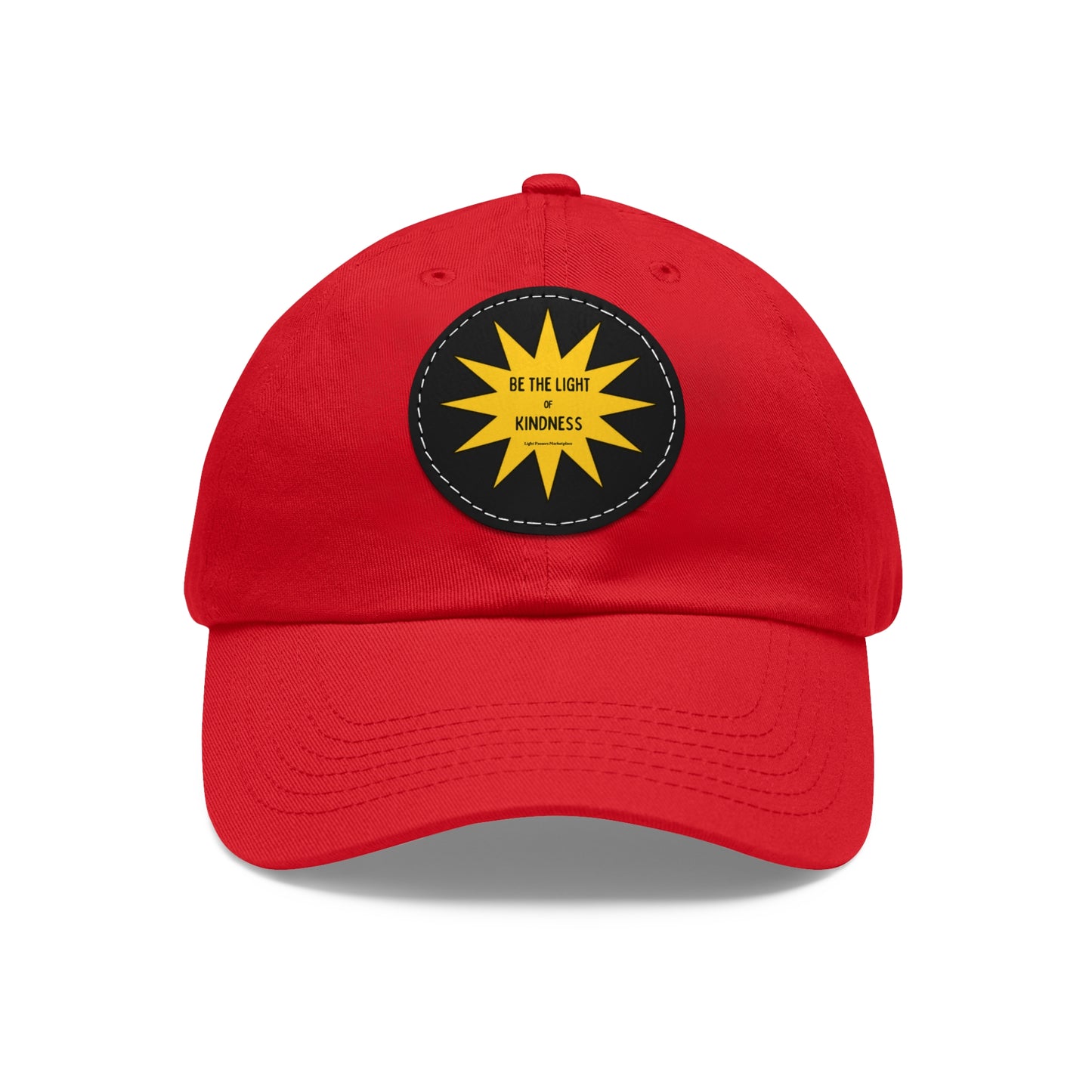 Unisex hat with PU leather patch reading 'Be the Light of Kindness,' featuring decorative stitching; ideal for casual outings and thoughtful gifting.