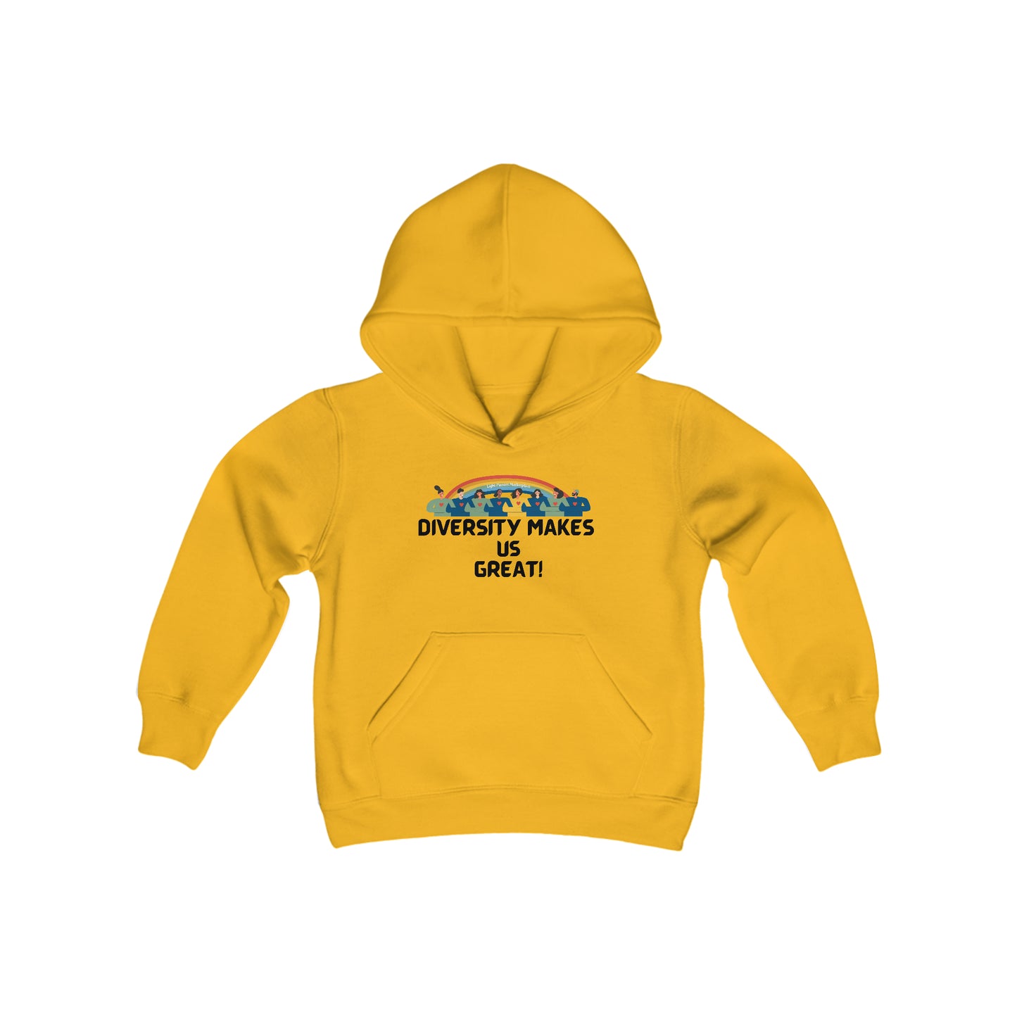 A youth blend hooded sweatshirt with a kangaroo pocket, made of soft preshrunk fleece. 50% cotton, 50% polyester for reduced lint buildup. Reinforced neck with twill taping.