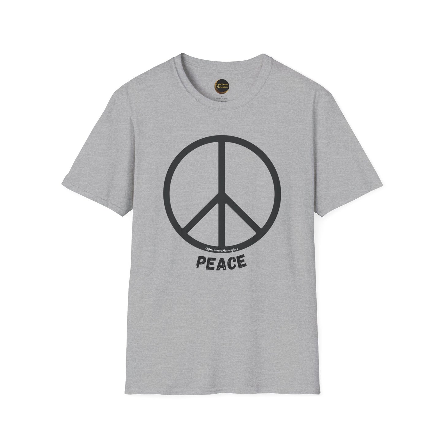 Unisex t-shirt featuring a peace symbol, crafted for comfort with soft, durable fabric. Ideal as a versatile, stylish piece for any occasion.