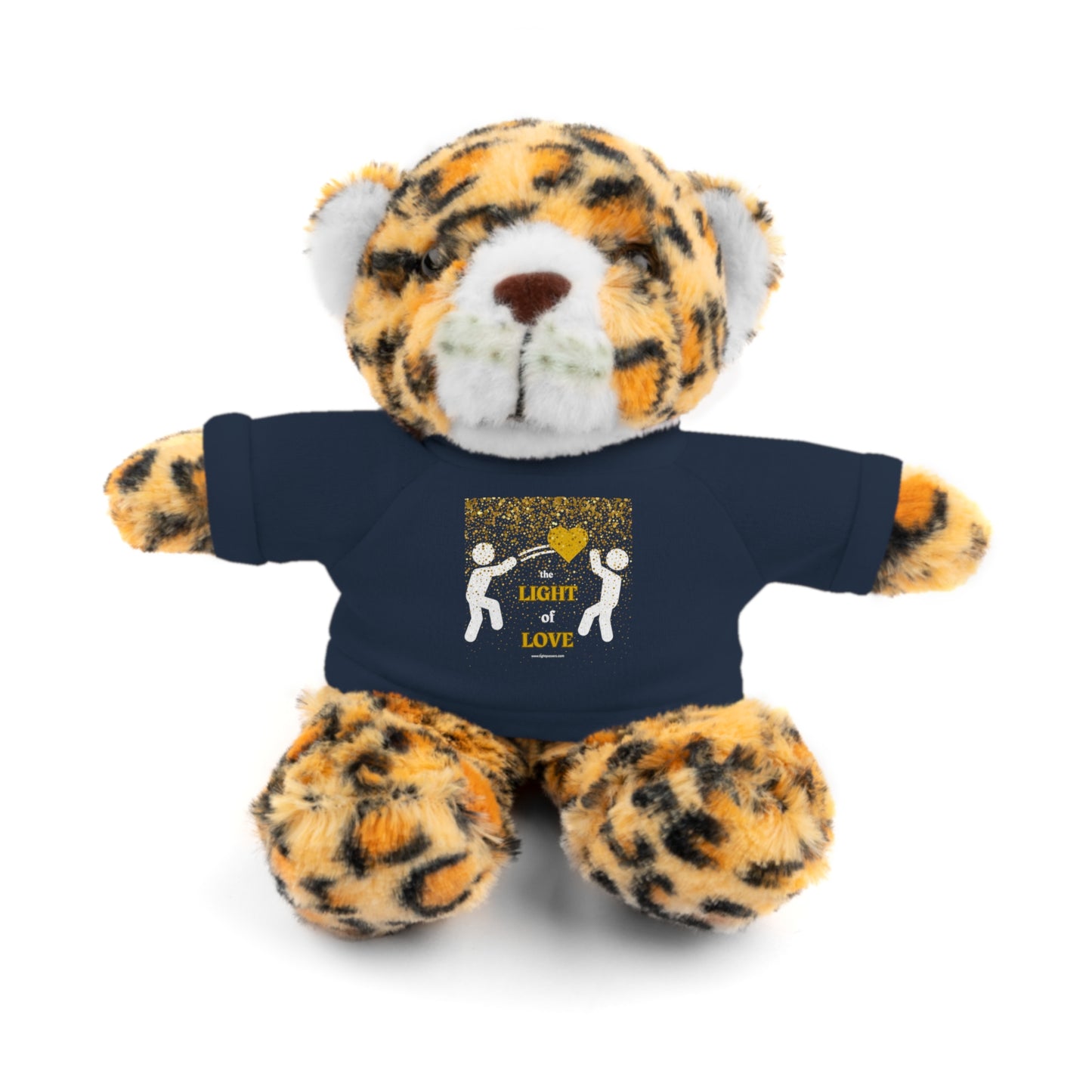 Cool Stuff Stuffies Light of Love: A plush tiger wearing a blue shirt with a gold heart logo, 8 inches tall, polyester stuffed.