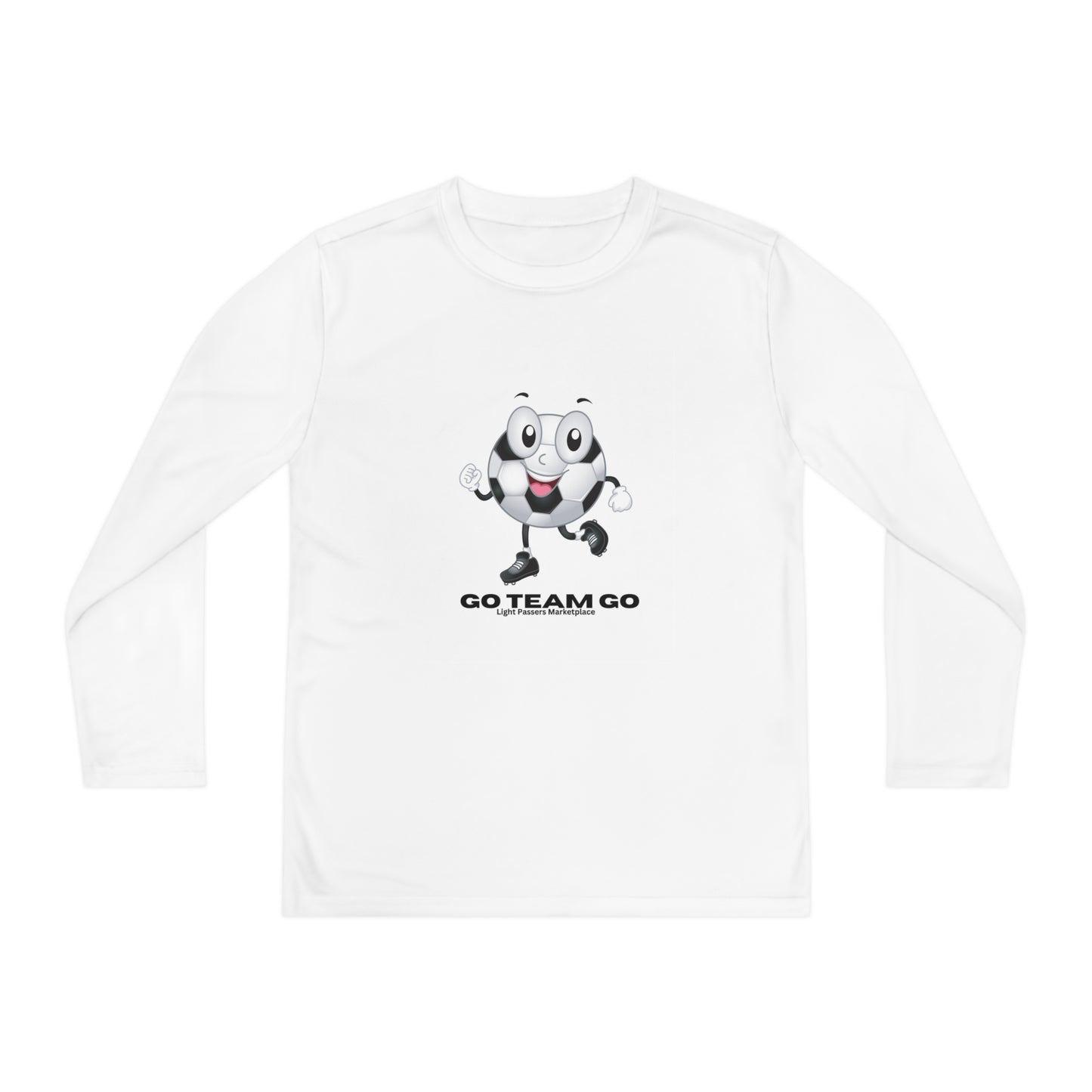 Teams Youth Long Sleeve Soccer Ball Guy features a cartoon soccer ball character design, ideal for young sports fans. Perfect for games and practice sessions.