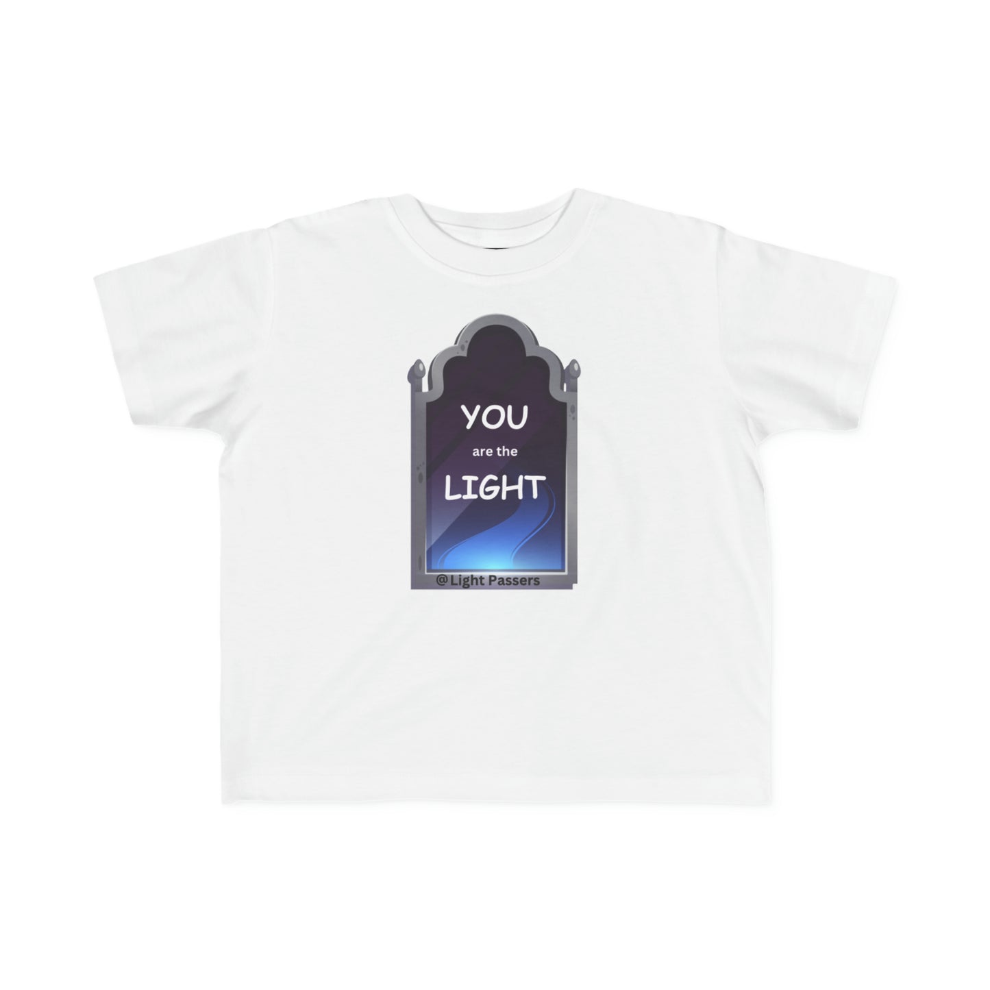 A toddler tee featuring the You are the Light Mirror design, soft 100% combed cotton, durable print, tear-away label, and a classic fit.