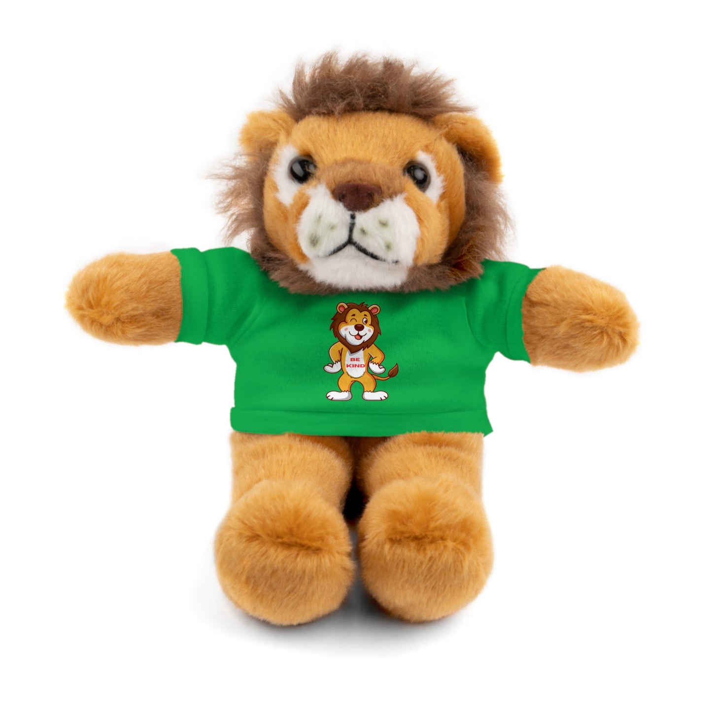 Be Kind Lion Stuffed Animal with shirt, featuring a playful lion in a removable green tee, 8 tall, perfect for children aged 3 and up.