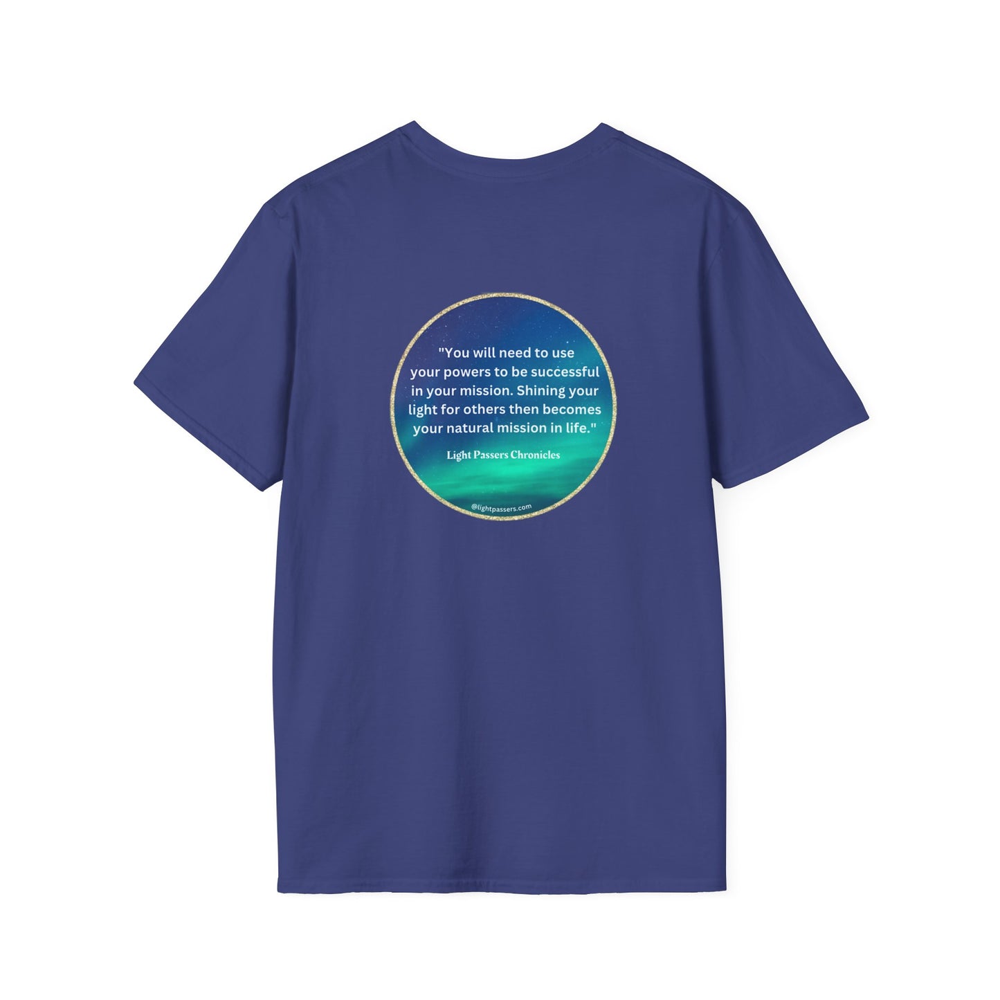 Unisex T-shirt with Light Passers logo on the front and back. Classic fit, 100% cotton, no side seams, smooth surface for vivid printing.