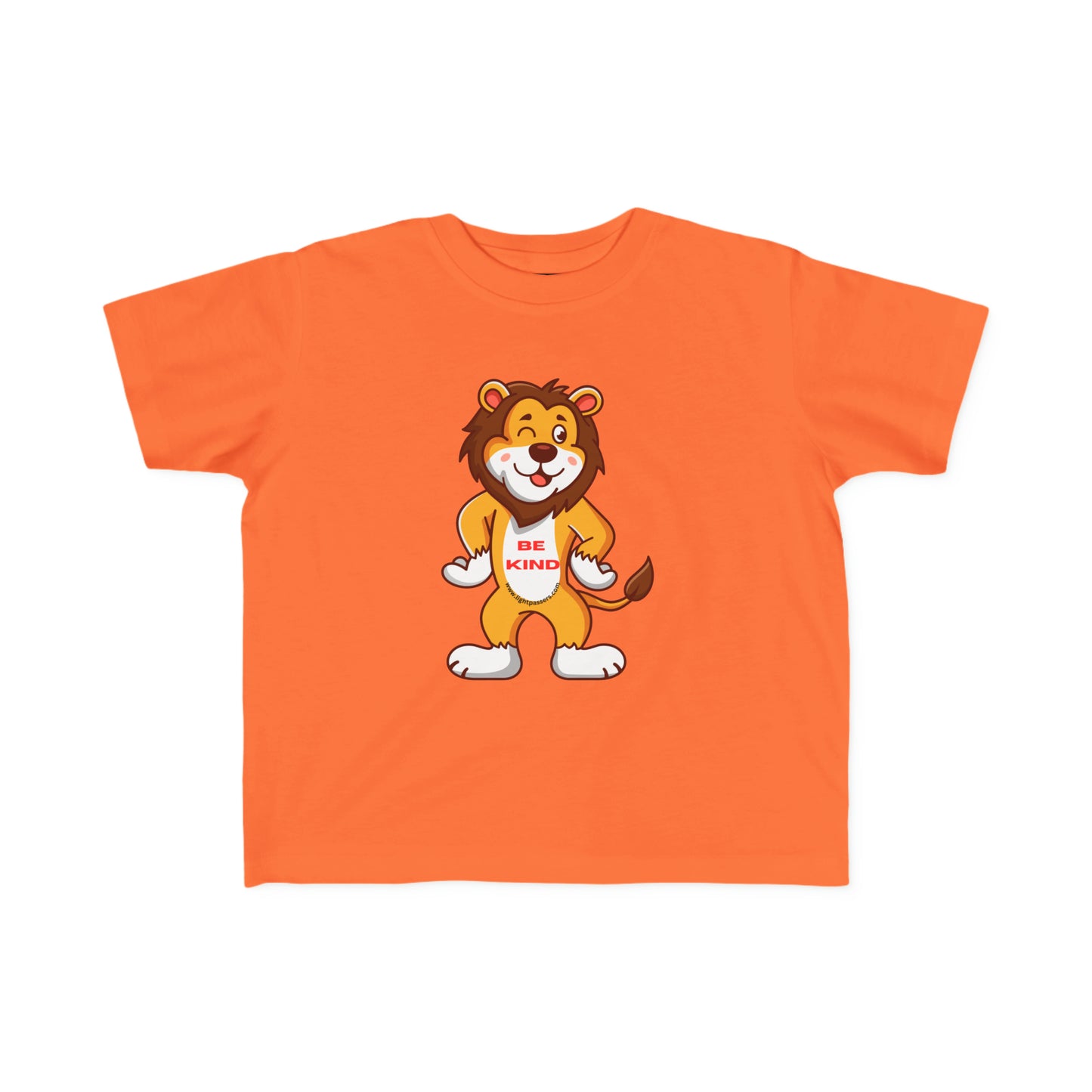 A toddler's tee featuring a cartoon lion, embodying kindness. Made of soft, durable cotton with a high-quality print. Ideal for sensitive skin and playtime adventures.