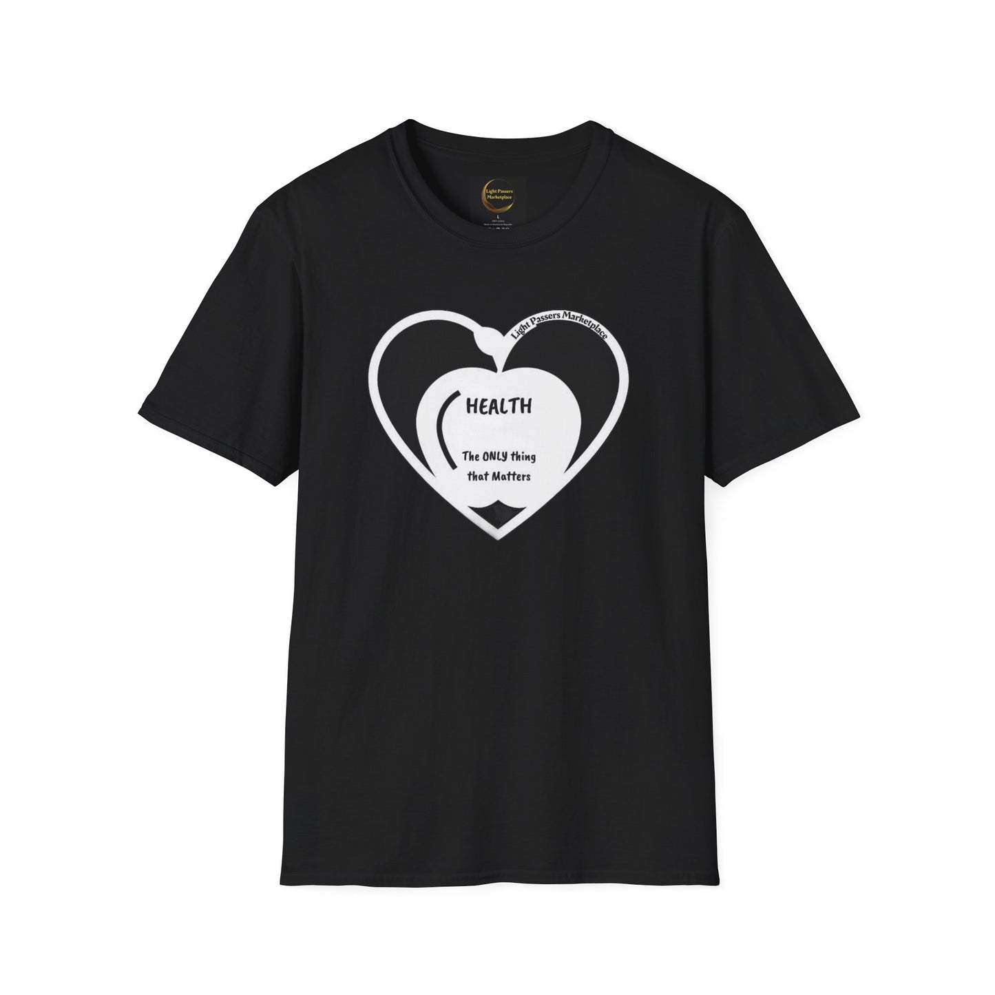 Health Happy Food Apple Adult Unisex T-Shirt, featuring a heart design, crafted from soft, durable cotton for comfort and versatility in any casual setting.