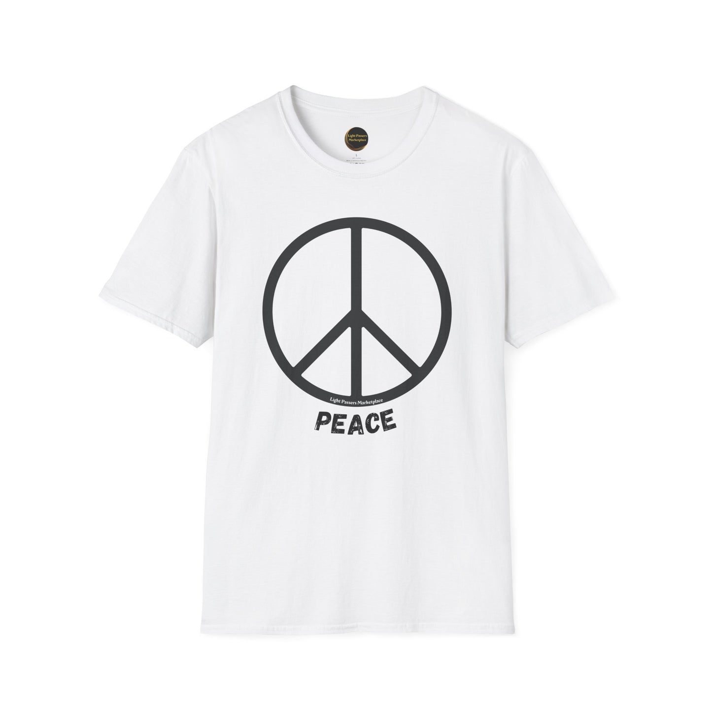 Love and Peace Black or White Peace Sign Adult Unisex T-Shirt featuring a peace symbol, made from soft, 100% ring-spun cotton for casual comfort and durability.