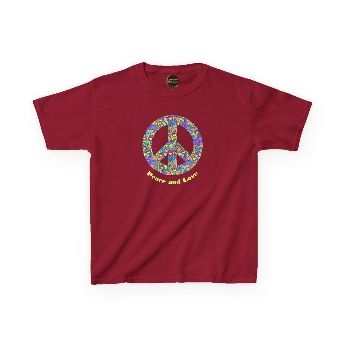 Kids/Youth Unisex Peace Sign T‑Shirt — Flowered 'Peace and Love' Graphic
