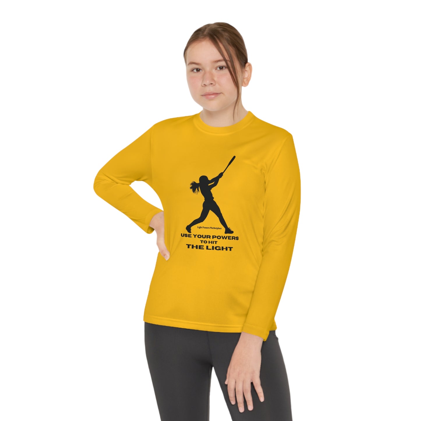 A girl in a yellow Sport-Tek PosiCharge ® Competitor™ tee swings a bat. Moisture-wicking polyester, lightweight, and breathable for active kids.