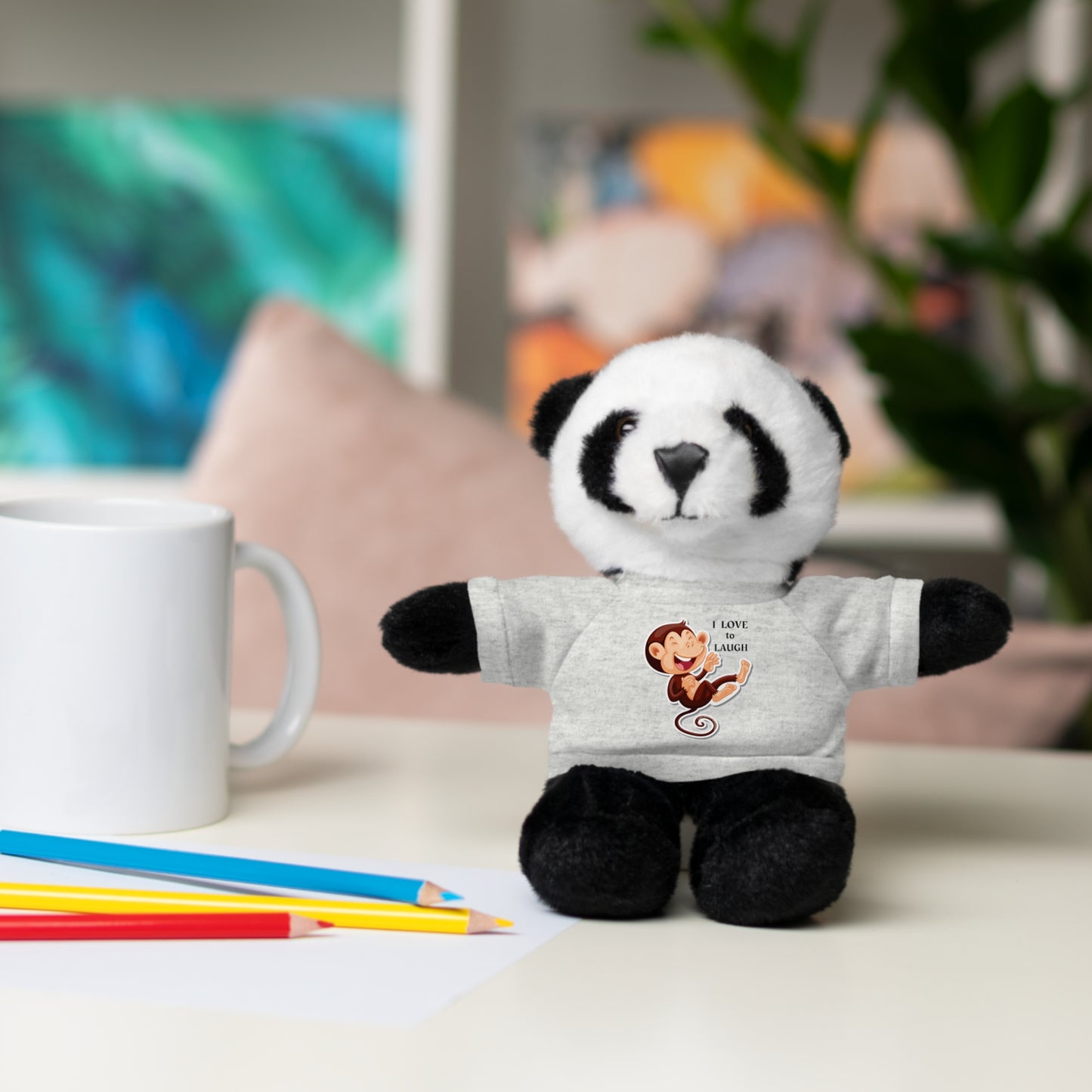 Cool Stuff Stuffies 6 Animals I Love to Laugh Monkey plush toy, featuring a removable T-shirt with a laughing monkey design, perfect for kids.