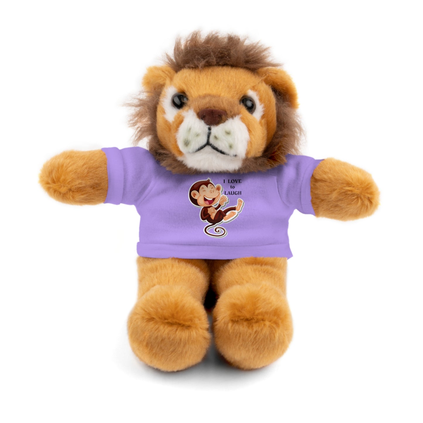 Cool Stuff Stuffies plush toy, a teddy bear wearing a removable T-shirt with a laughing monkey print, ideal for snuggling and gifting.
