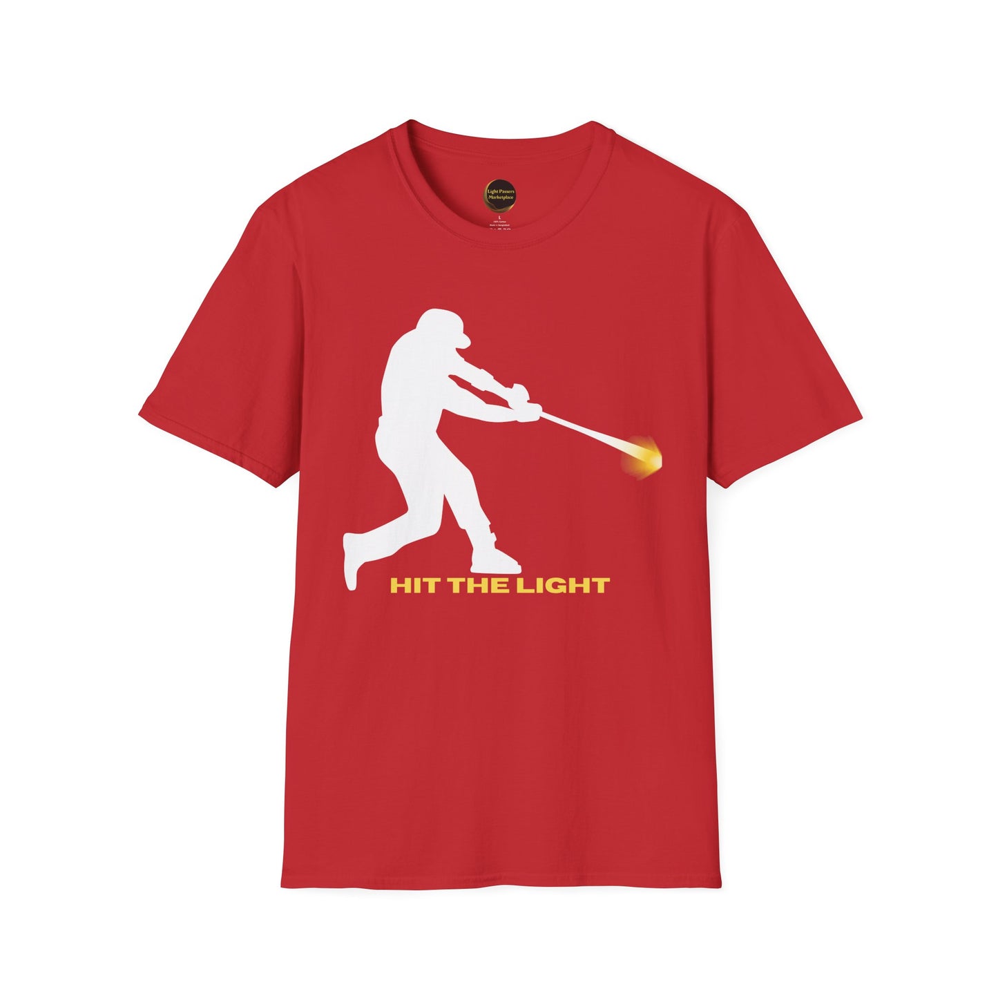 Baseball Batter Silhouette Adult Unisex T‑Shirt — "Hit the Light" white or black images