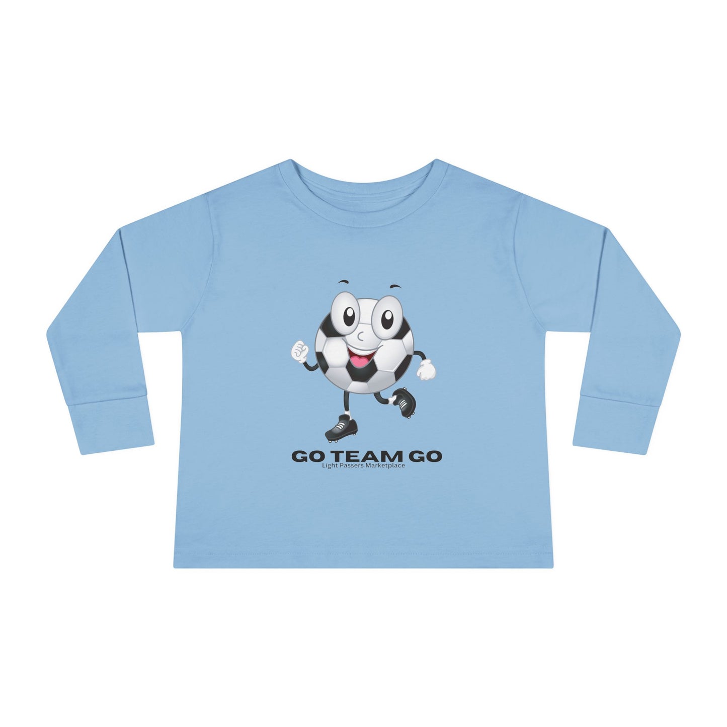 Soccer Ball Guy Toddler Long Sleeve features a cartoon football character, perfect for sports-loving toddlers. Ideal for casual wear and cheering on teams.