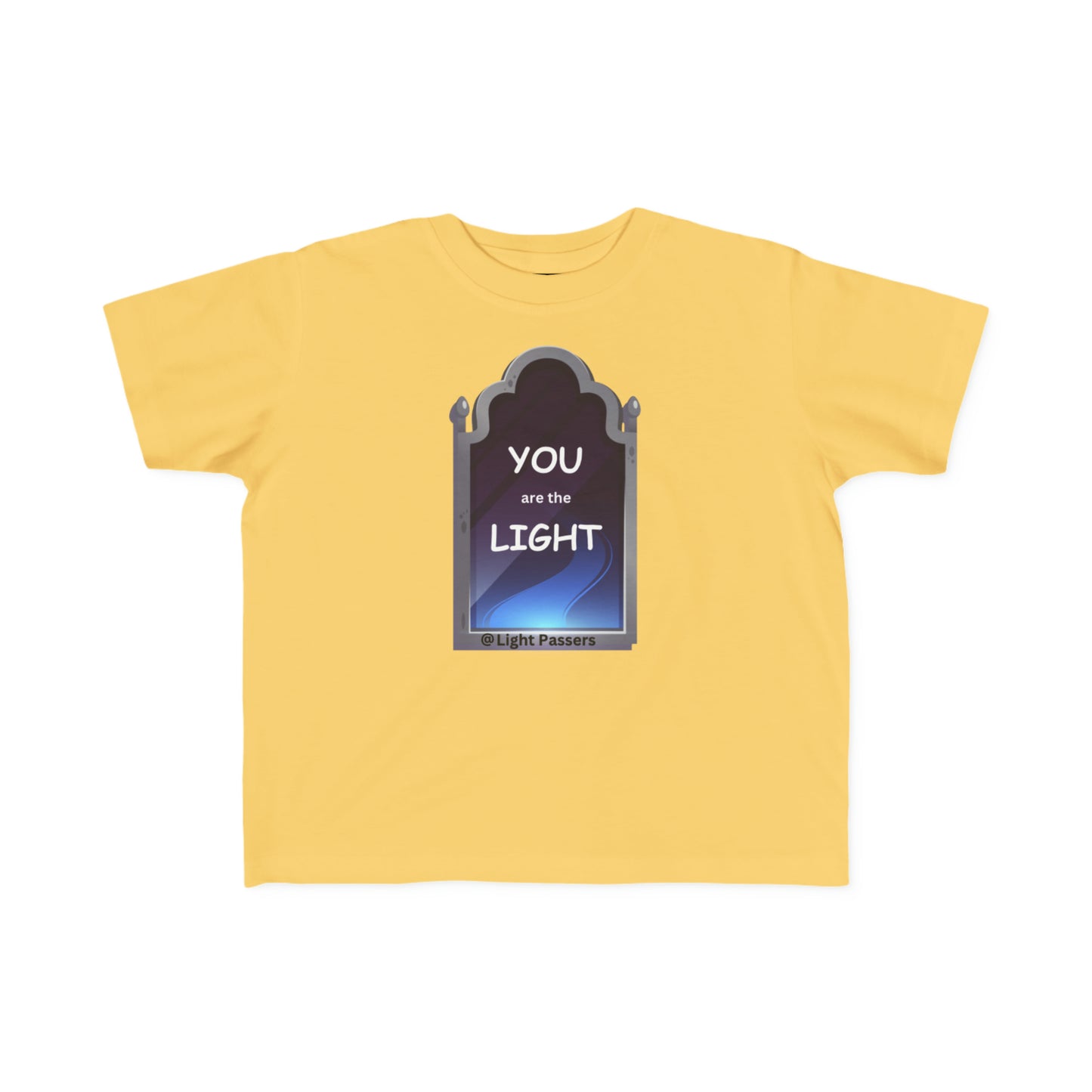 A toddler's tee featuring the You are the Light Mirror design. Soft, durable cotton with a high-quality print. Light fabric, tear-away label, classic fit, true to size.