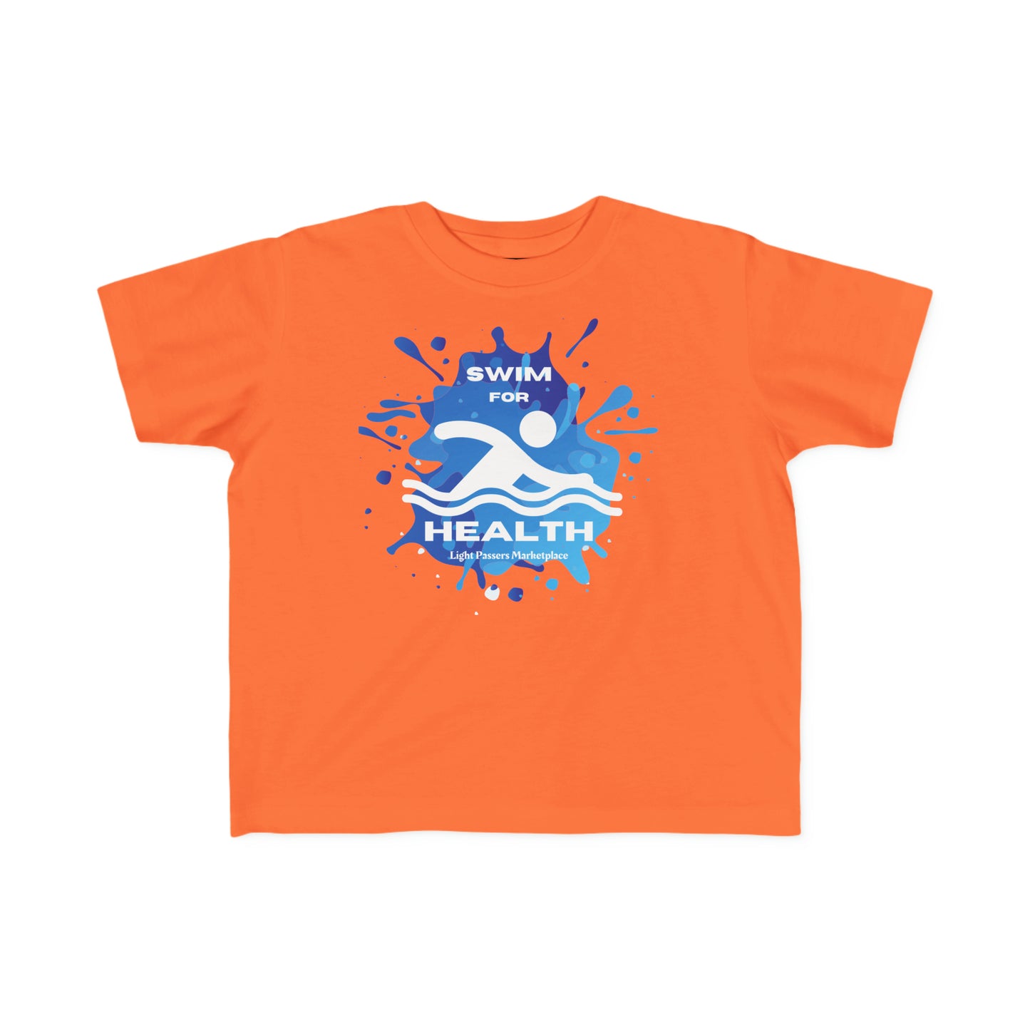 A toddler's Swim for Health logo tee in soft, durable cotton with a high-quality print. Combed, ring-spun fabric, tear-away label, and classic fit for comfort.