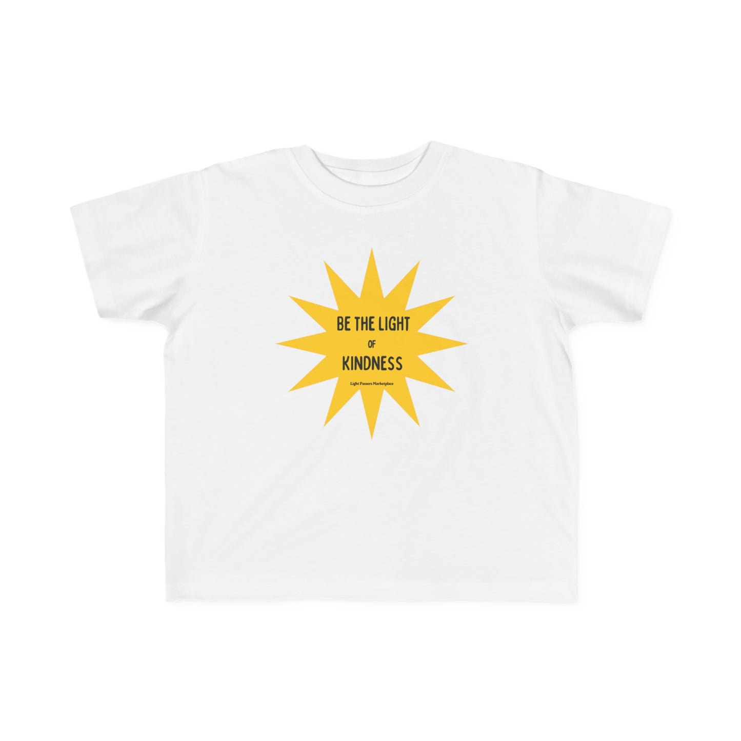 A toddler's tee featuring a yellow star and black text design, crafted from soft 100% combed cotton. Durable print, light fabric, tear-away label, and a classic fit for comfort.