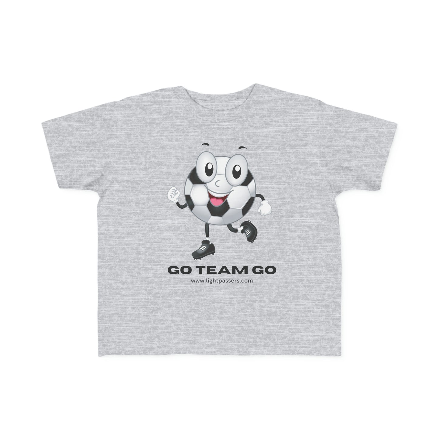 A toddler's Soccer Ball Guy tee in soft, durable cotton with a high-quality print. Light fabric, classic fit, tear-away label, true to size.
