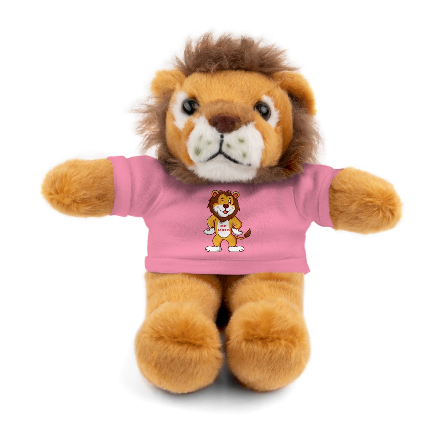 Be Kind Lion Stuffed Animal with shirt, featuring a plush toy wearing a removable tee, designed for children aged 3 and up.