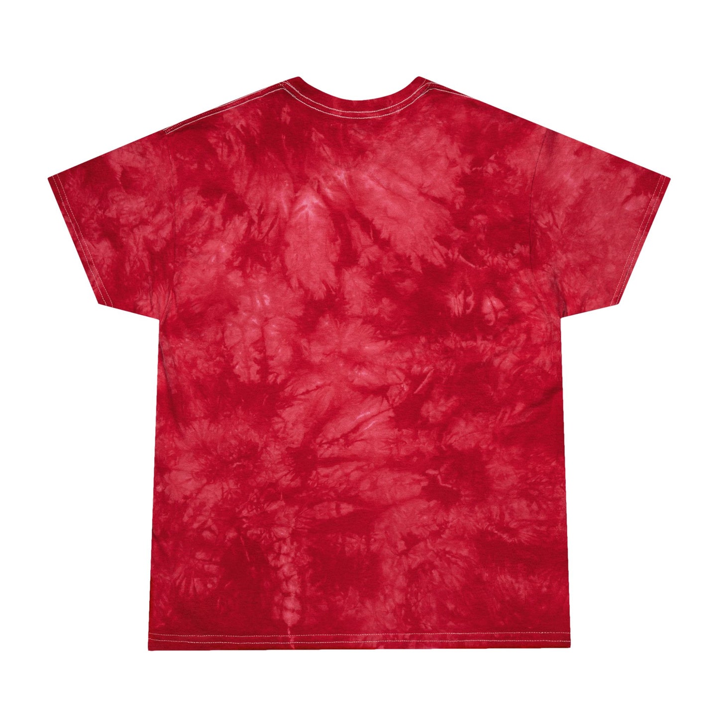 Back view of the Tie-Dye Tee Crystal Peace Sign 60s 70s Inspired T-Shirt, featuring a red tie-dye pattern, conveying retro vibes and peace from Light Passers Marketplace.