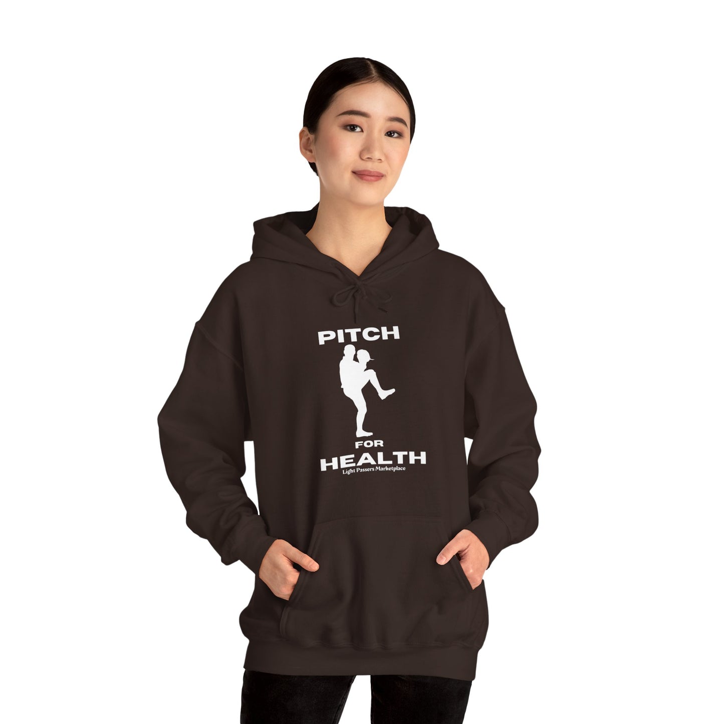 A person in a black hoodie with a kangaroo pocket and drawstring, made of cotton-polyester blend for warmth and comfort.