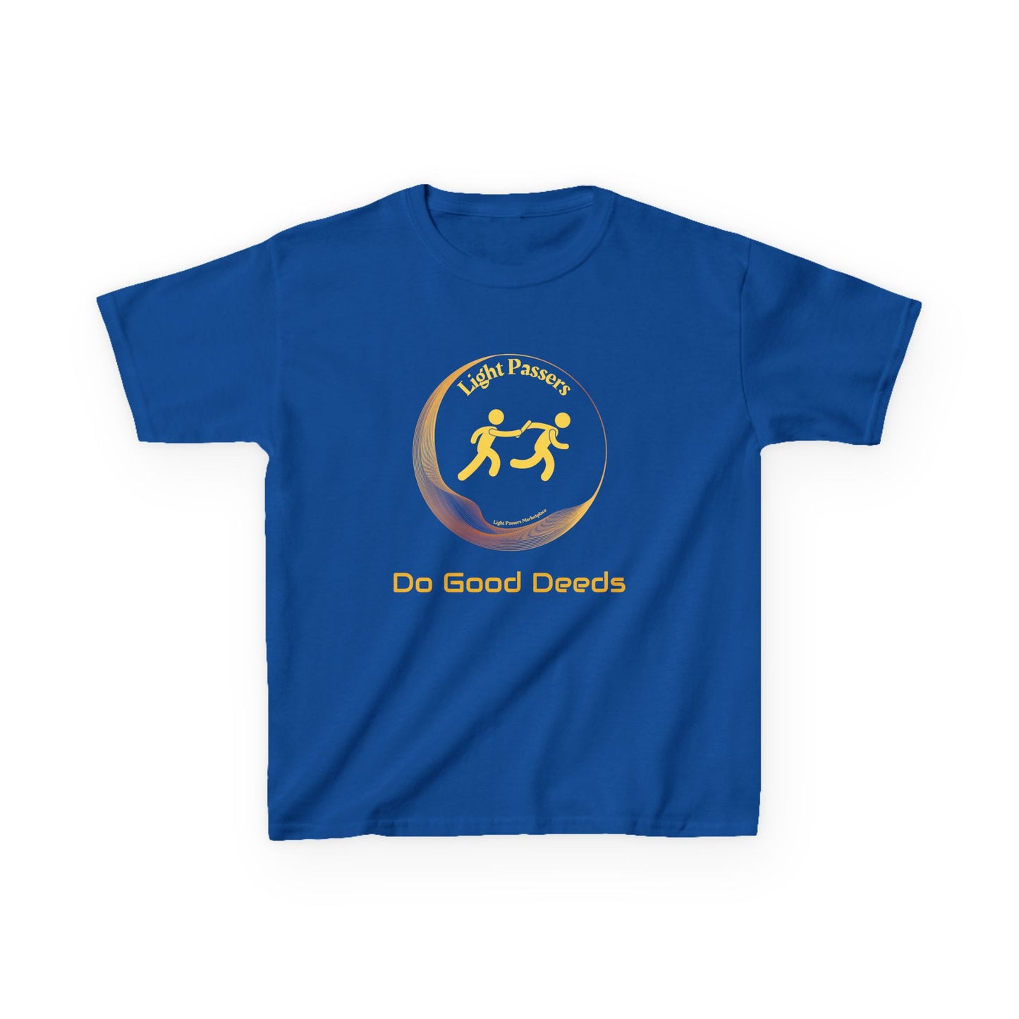 Youth T-Shirt featuring Pass the Light Relay Logo, promoting good deeds. Made of soft US cotton, with a classic crew neckline for comfort and durability.