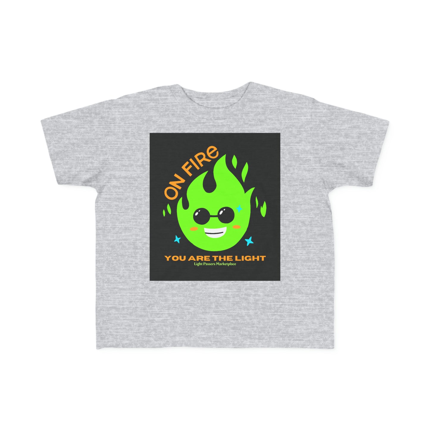 Toddler t-shirt with a green flame design and black text, perfect for sensitive skin. Made of 100% combed, ring-spun cotton, light fabric, tear-away label, and a classic fit.