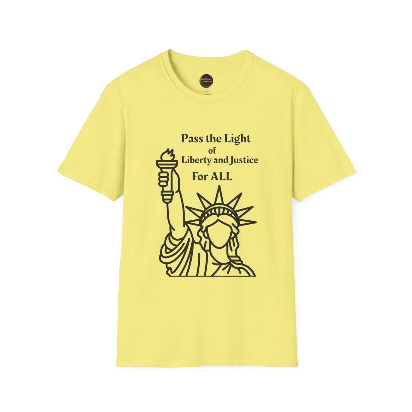 Unisex Softstyle T-Shirt with Pass the Light design, featuring a classic fit and crew neckline, ideal for expressing social justice values.