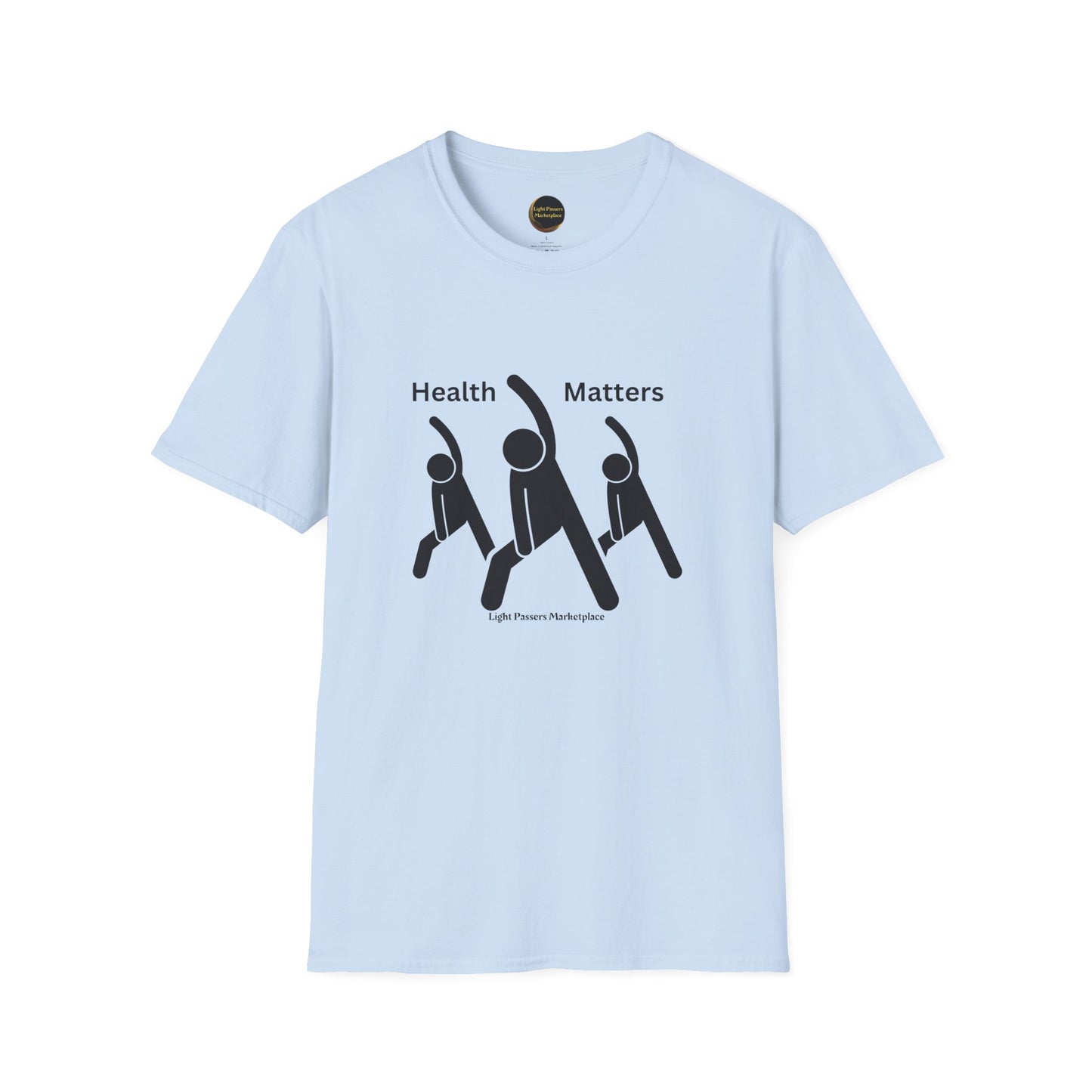 A white unisex t-shirt with a graphic, made of soft 100% cotton, featuring twill tape shoulders, no side seams, and a ribbed collar. Lightweight and versatile for year-round comfort.