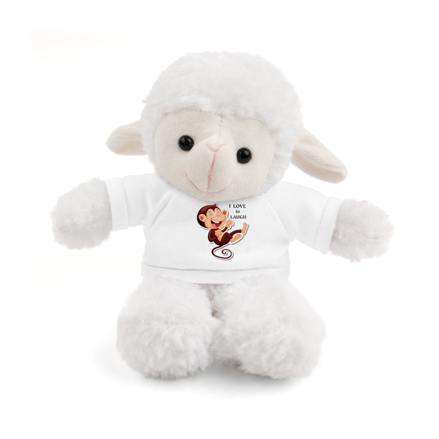Cool Stuff Stuffies 6 Animals I Love to Laugh Monkey plush with a removable T-shirt, featuring a cartoon monkey's happy expression, perfect for kids' playtime and snuggles.