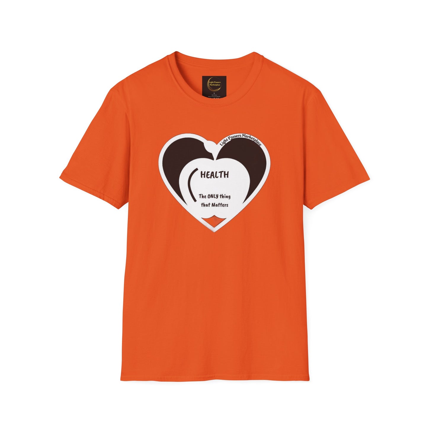 Health Happy Food Apple Adult Unisex T-Shirt featuring a heart design, made of soft, durable 100% ring-spun cotton with a classic crew neckline for versatile style.