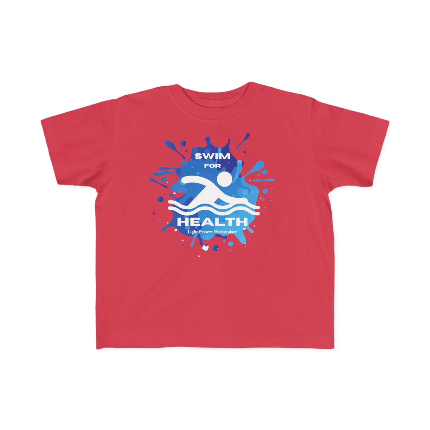 A red toddler t-shirt with a logo, ideal for sensitive skin. Made of 100% combed, ring-spun cotton, featuring a durable print and tear-away label.