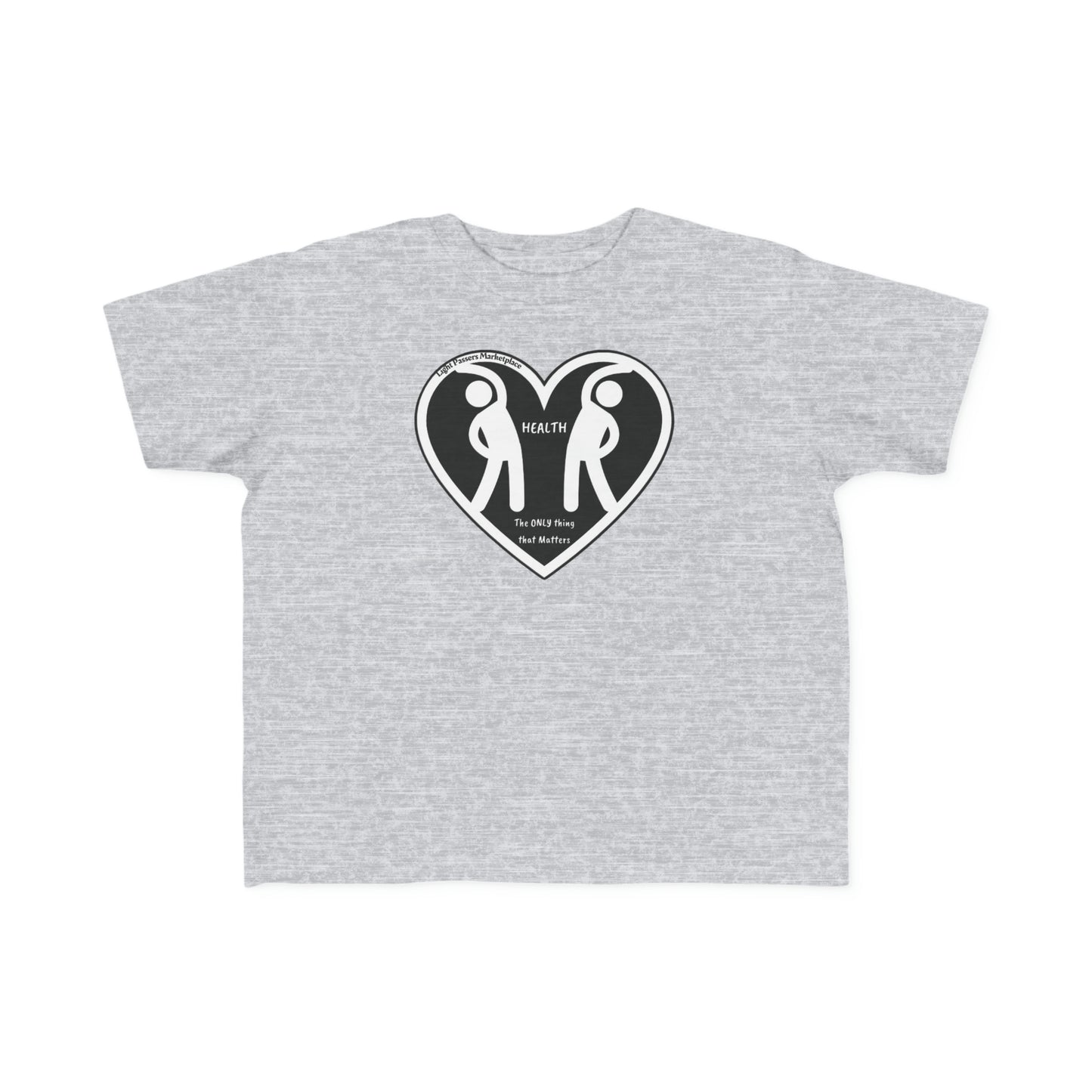A grey toddler t-shirt featuring a heart design with two figures, made of soft, durable 100% combed cotton. Light fabric, tear-away label, classic fit. Ideal for sensitive skin.