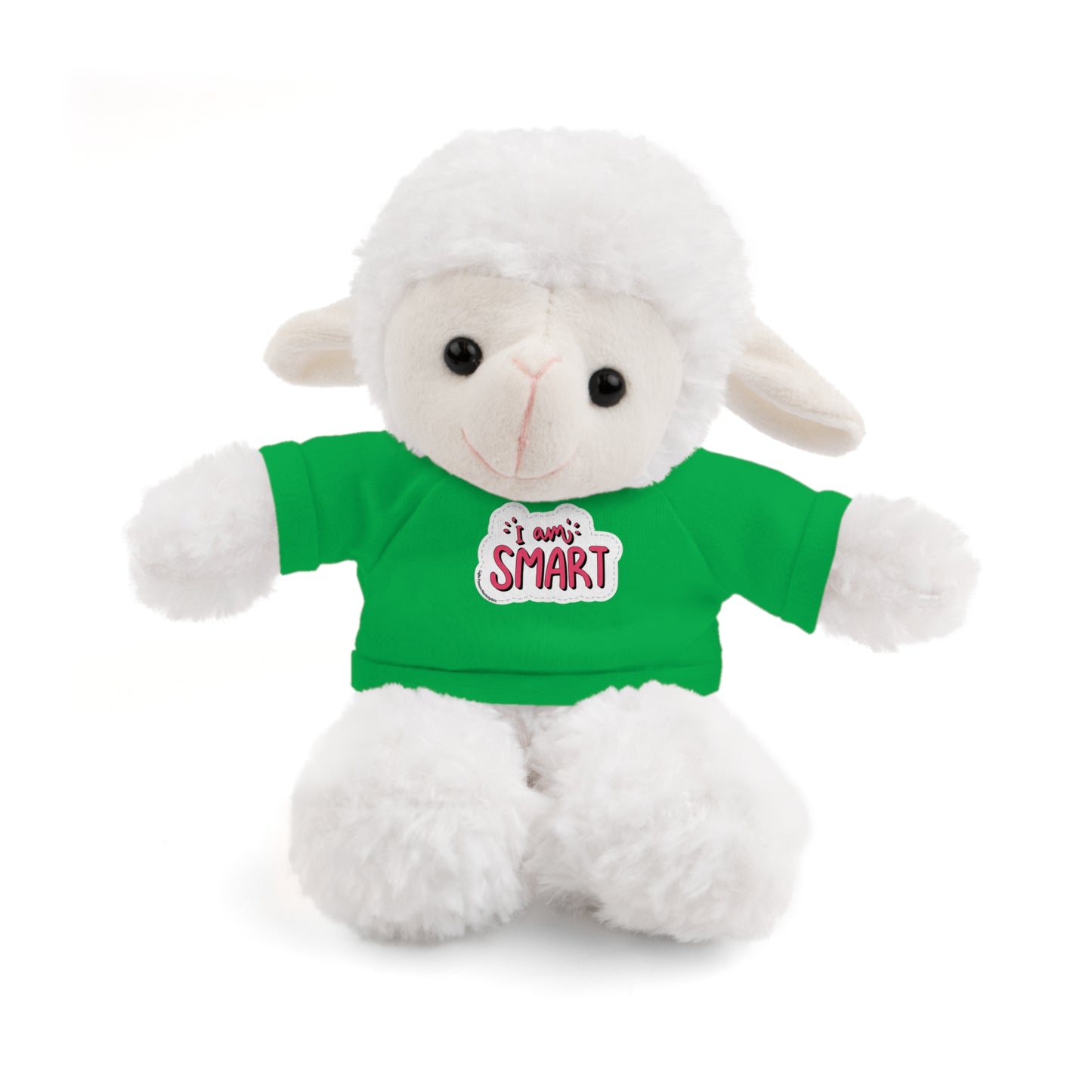 Stuffed animal wearing a green shirt with I am Smart message, part of Cool Stuff Stuffies collection featuring 6 different plush animals.