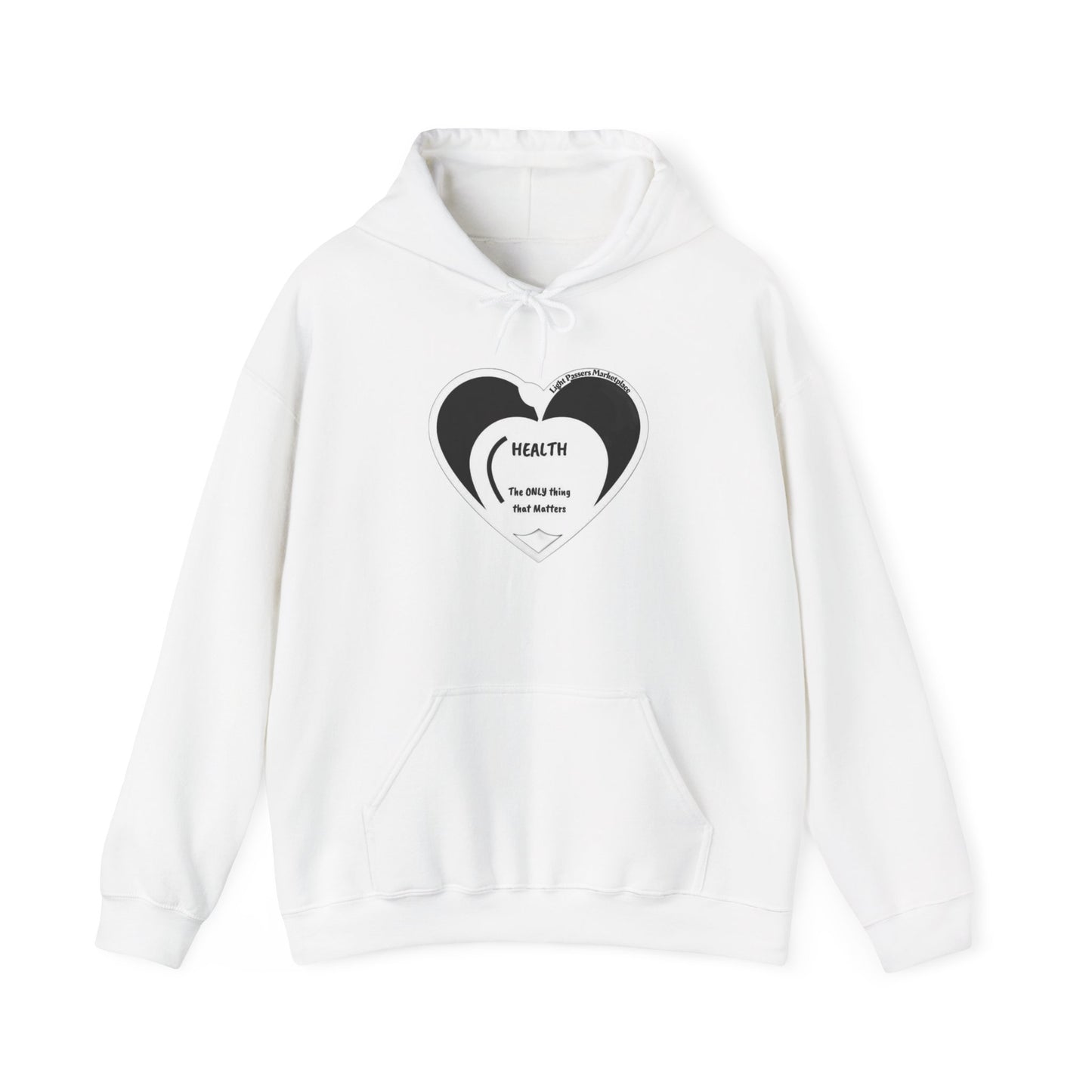 Health Happy Food Apple Adult Unisex Hoodie featuring a heart design, spacious kangaroo pocket, and color-matched drawstring for style and practicality.