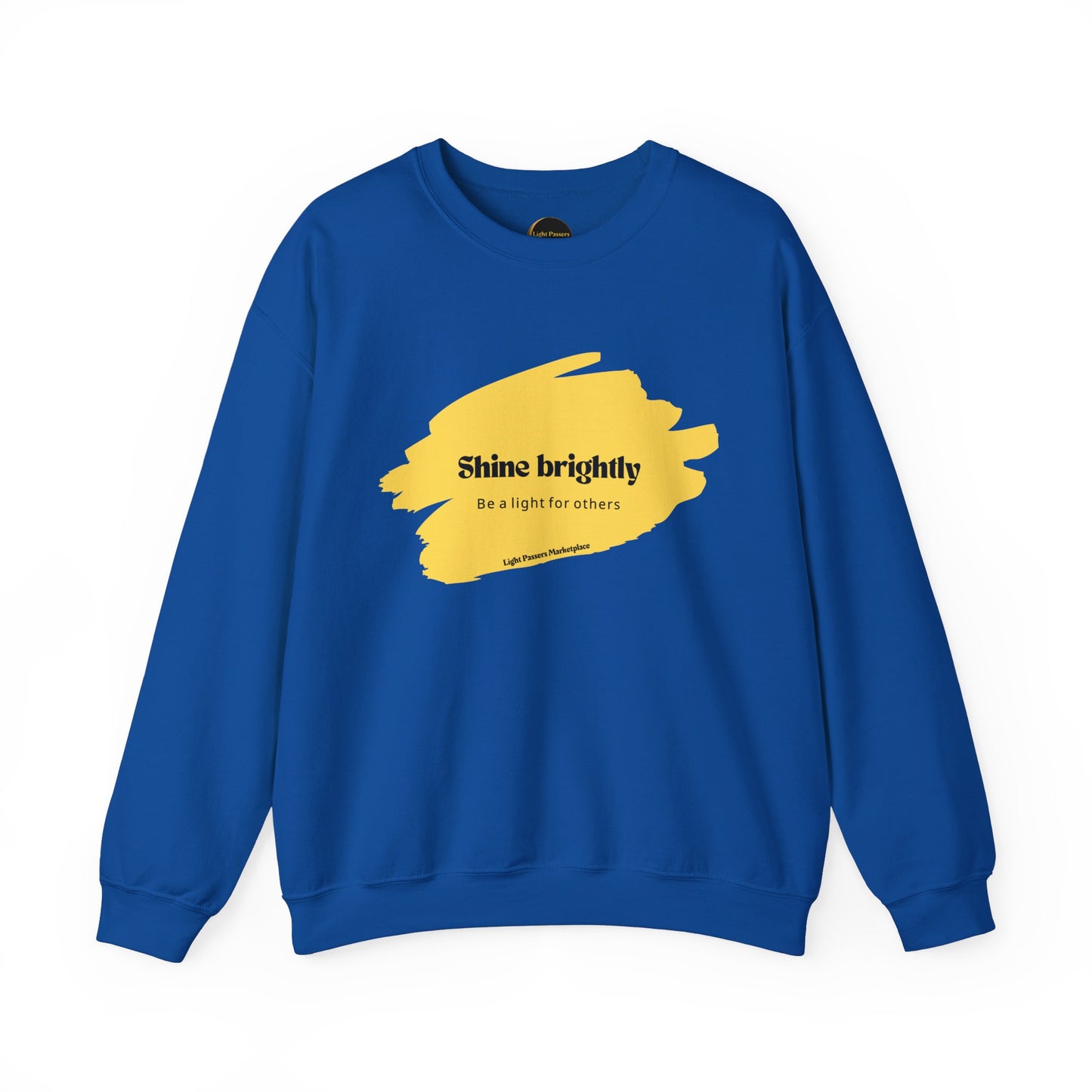 The Light Inspirational Crewneck Sweatshirt for adults, featuring an uplifting yellow text design on a cozy blue fabric, ideal for spreading positivity.