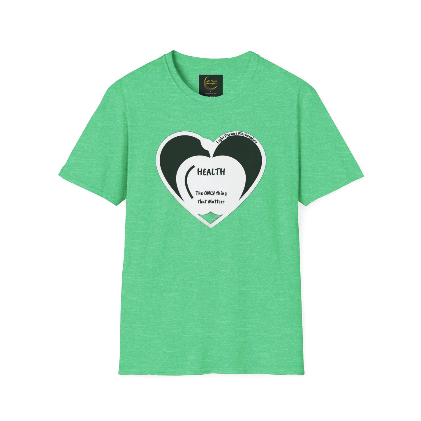 Health Happy Food Apple Adult Unisex T-Shirt featuring a heart design, soft cotton fabric, and crew neckline for versatile comfort.