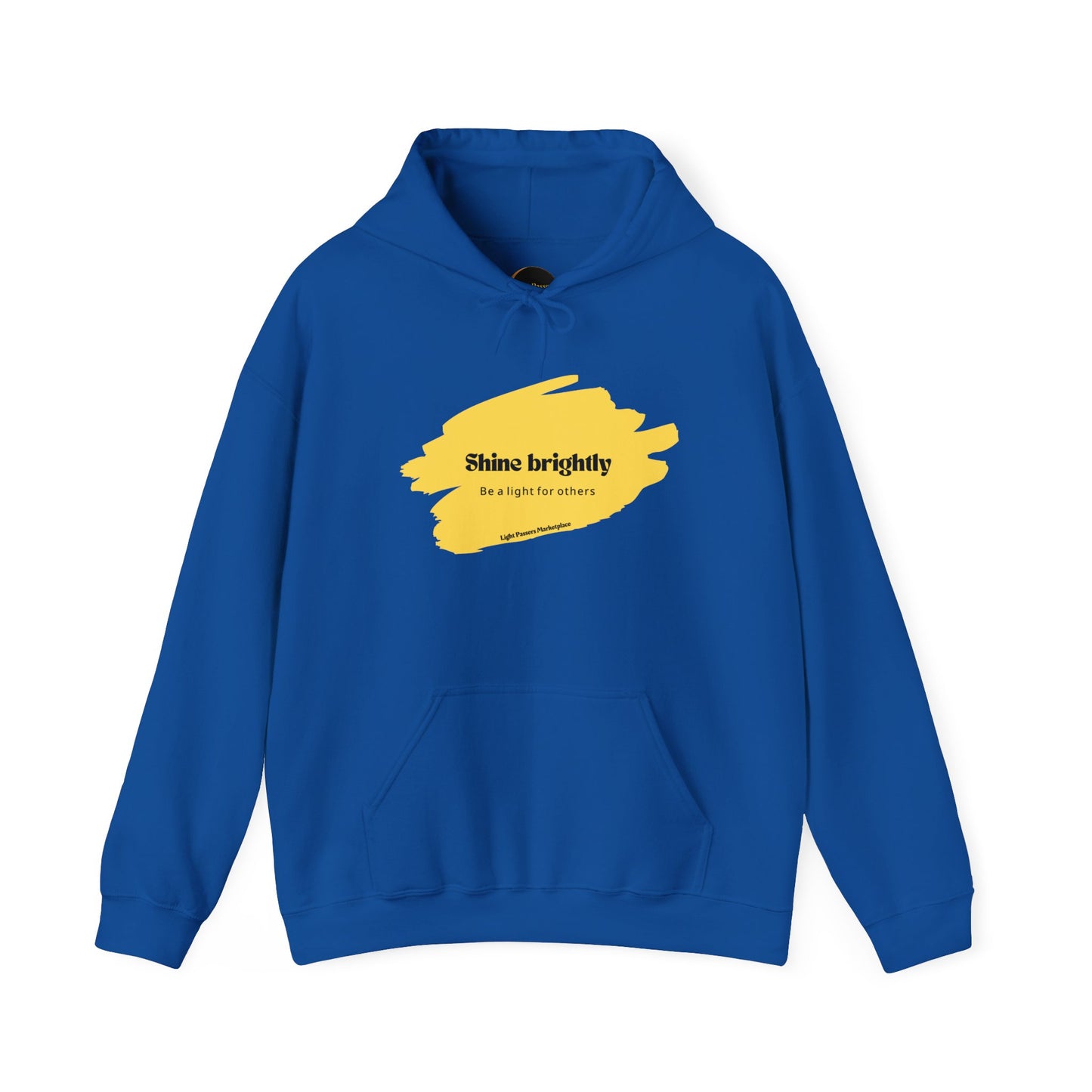 The Light Inspirational Hoodie - Shine Brightly Adult Unisex Heavy Blend™ Sweatshirt with yellow paint splatter and motivational text design.