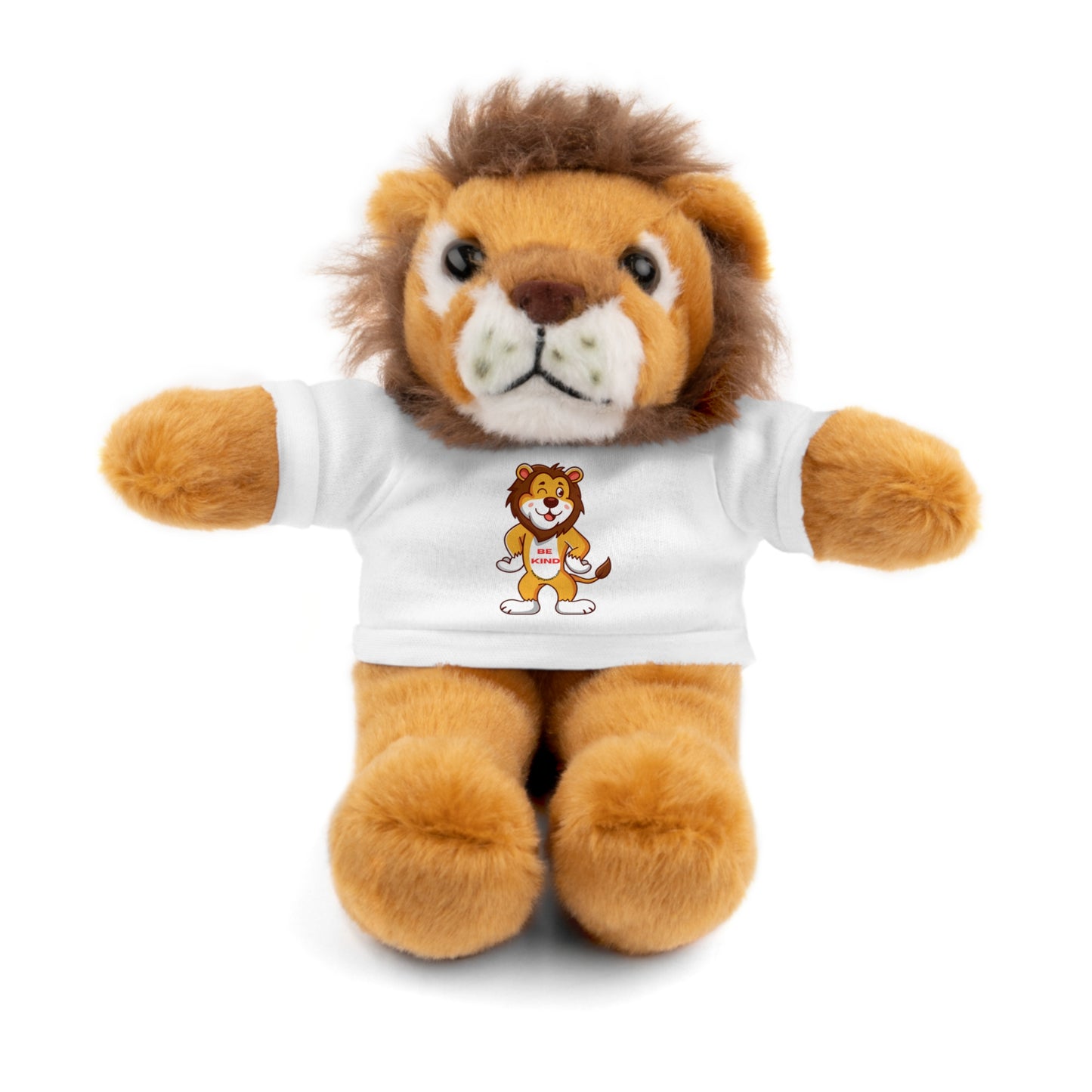 Be Kind Lion Stuffed Animal with a removable tee, 8 tall, featuring a playful design with polyester stuffing, perfect for children aged 3 and up.