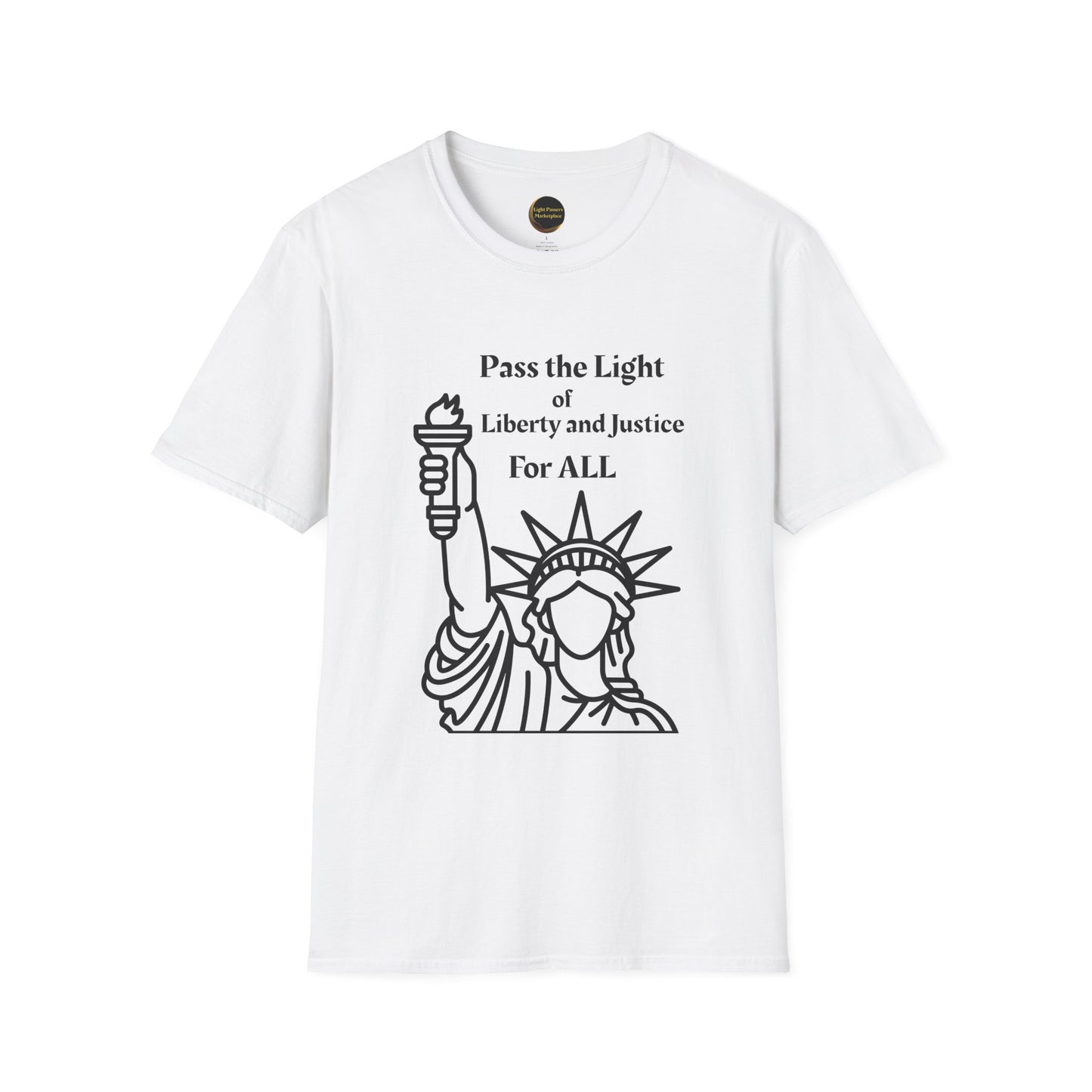 The Light- Liberty and Justice Adult Unisex Softstyle T-Shirt, featuring a statement design, ideal for social justice advocates and everyday wear.