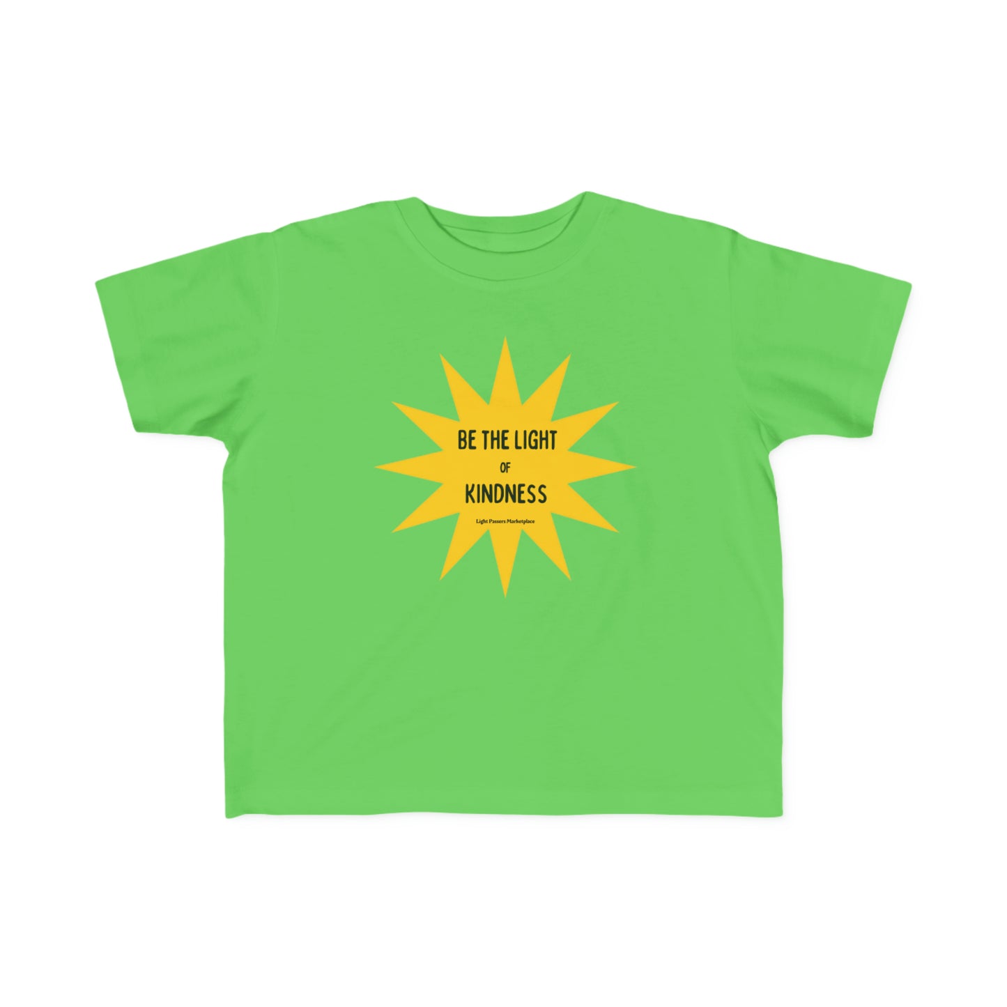 A toddler's tee featuring a yellow star and sun design with black text, made of soft, 100% combed cotton for sensitive skin. Durable print, light fabric, tear-away label, classic fit.