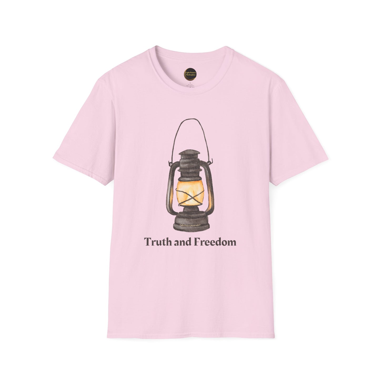 The Light 'Truth and Freedom' Lantern Adult Unisex T-shirt features a vintage lantern design, ideal for expressing personal style and meaningful conversations.