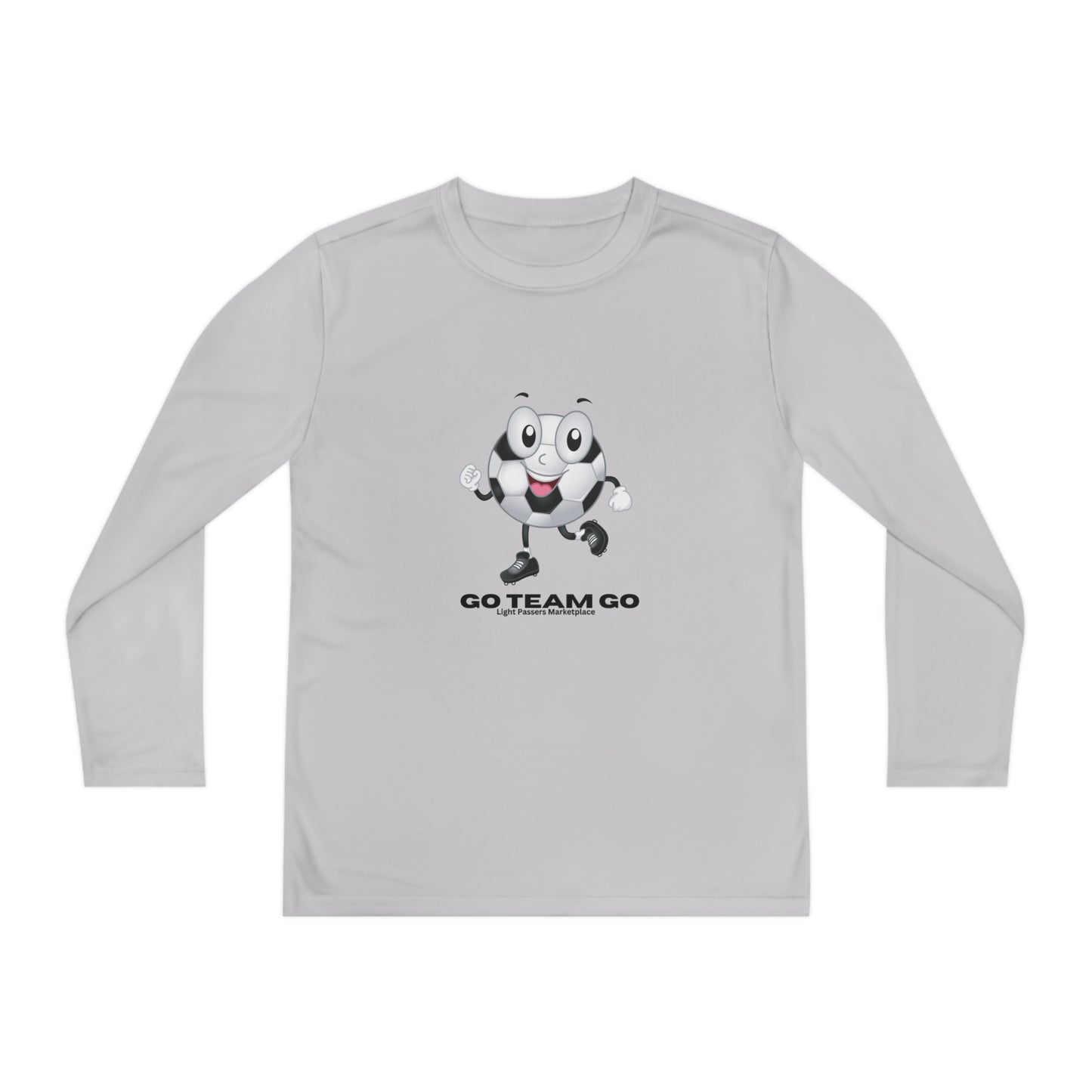 Teams Youth Long Sleeve Soccer Ball Guy features a cartoon soccer ball character design, perfect for young fans. Made of durable, moisture-wicking polyester for active wear.