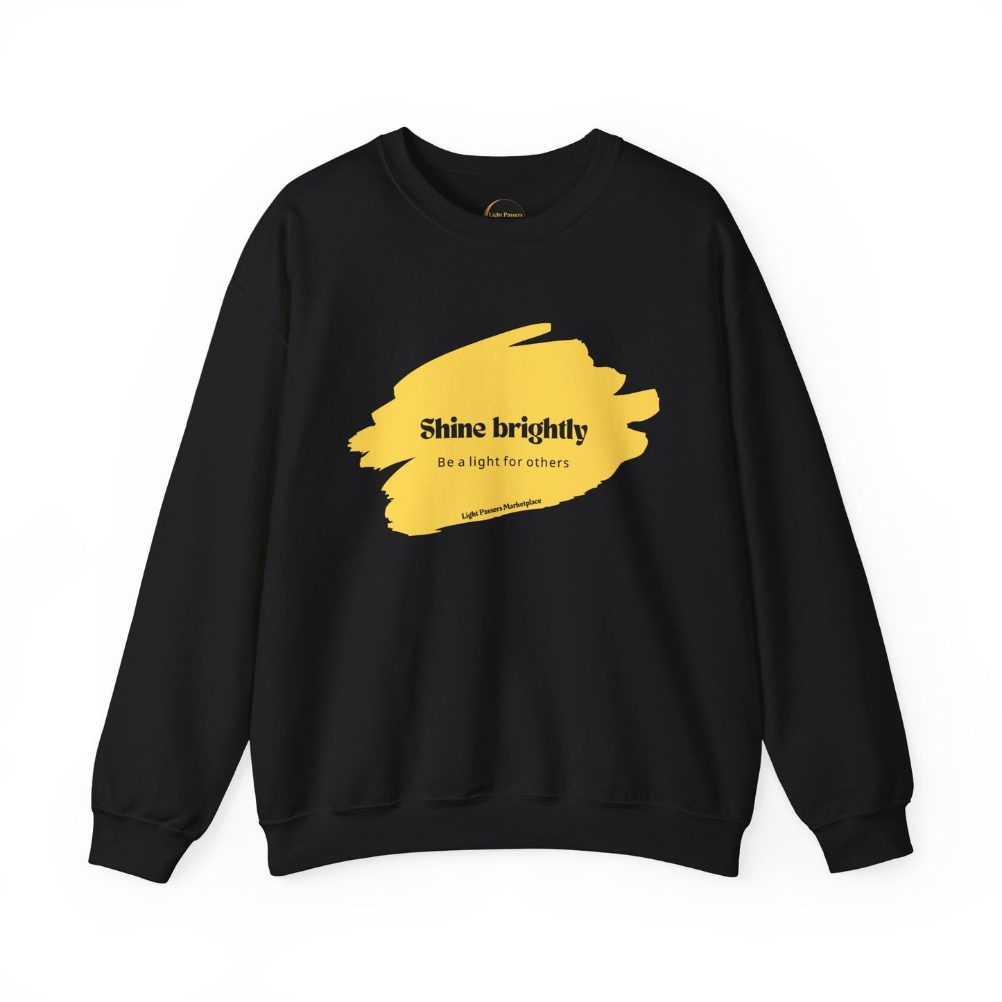 The Light Inspirational Crewneck Sweatshirt, featuring a black design with a yellow text motif, perfect for spreading positivity and warmth.