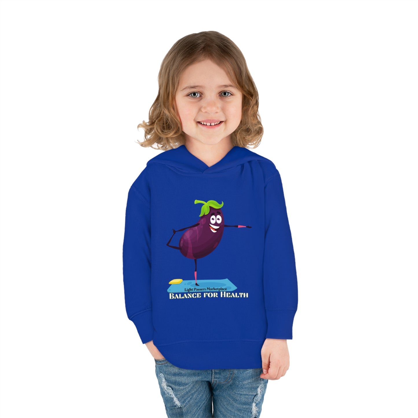 A toddler in a Rabbit Skins hoodie, smiling, with side seam pockets and cover-stitched details for durability and comfort.