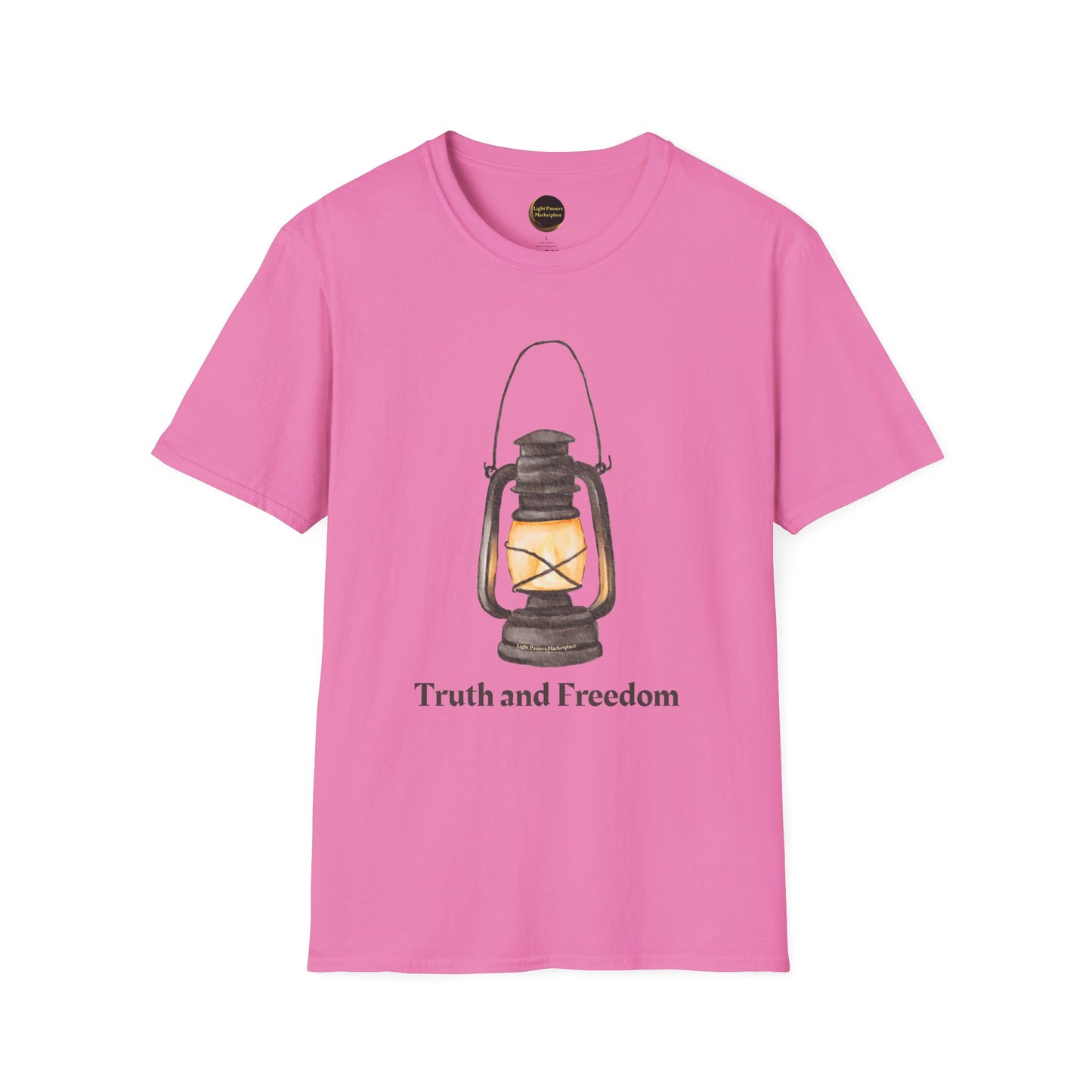 The Light 'Truth and Freedom' Lantern Adult Unisex T-shirt featuring a vintage lantern design, perfect for expressing individuality and sparking meaningful conversations.